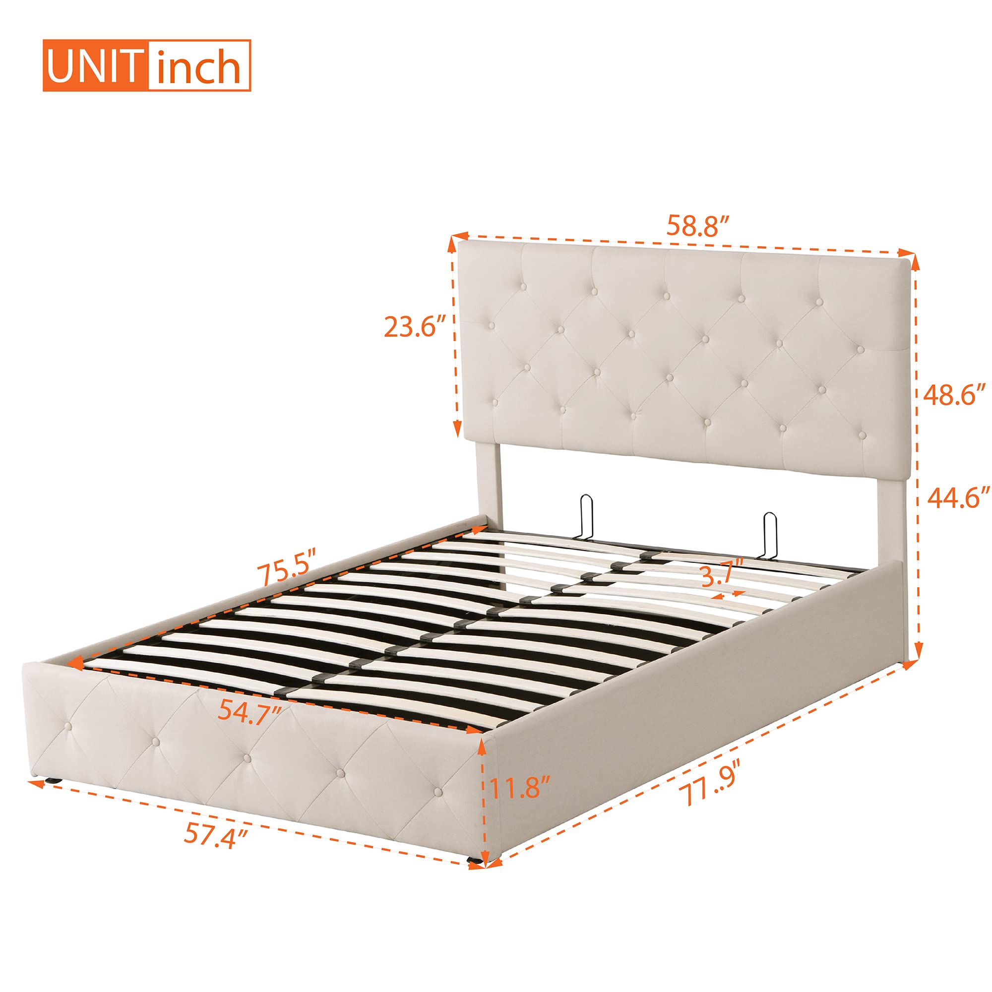 Danxee Full Upholstered Platform Bed Frame with Hydraulic Storage System - Modern Heavy Duty Bed with Wood Slat Support, No Box Spring Required (Beige) | Perfect for Small Bedrooms, Guest Rooms & Space-Saving Storage Solutions