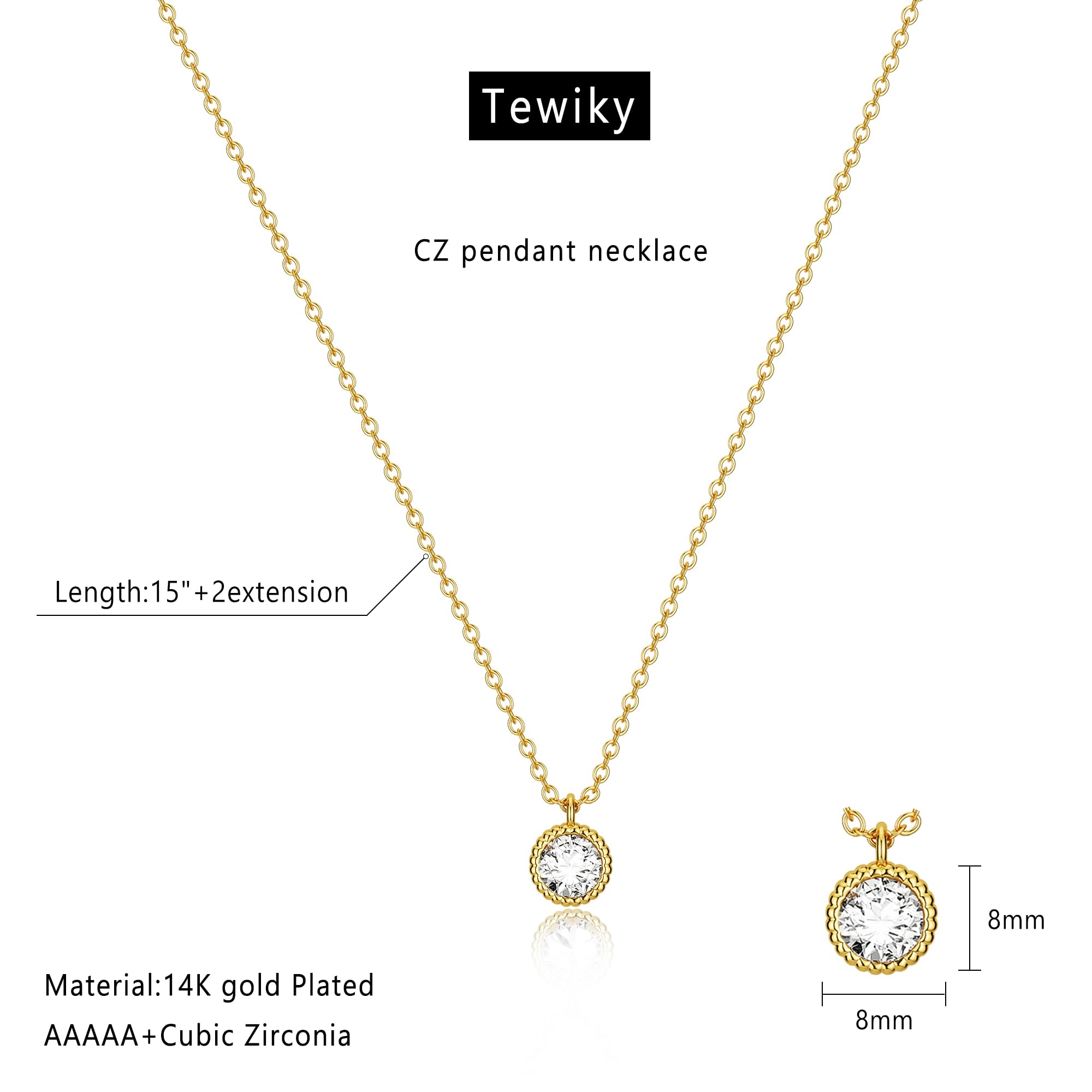 Tewiky 14K Gold Plated Diamond Pendant Necklace for Women - Dainty Layered Cuban Chain Choker, Stackable Paperclip Necklace Jewelry Gift (Perfect for Date Night, Anniversary & Everyday Elegance)