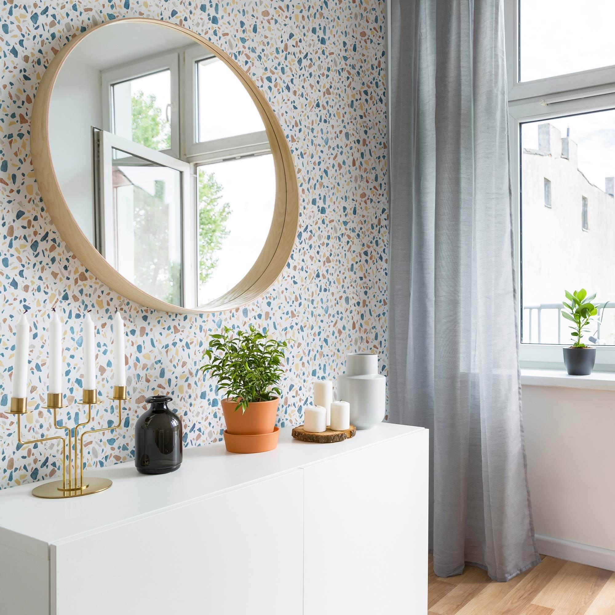 Orange Terrazzo Peel and Stick Removable Wallpaper - Self-Adhesive Vinyl Wall Covering for Kitchen, Bathroom, Bedroom, and Office Decor