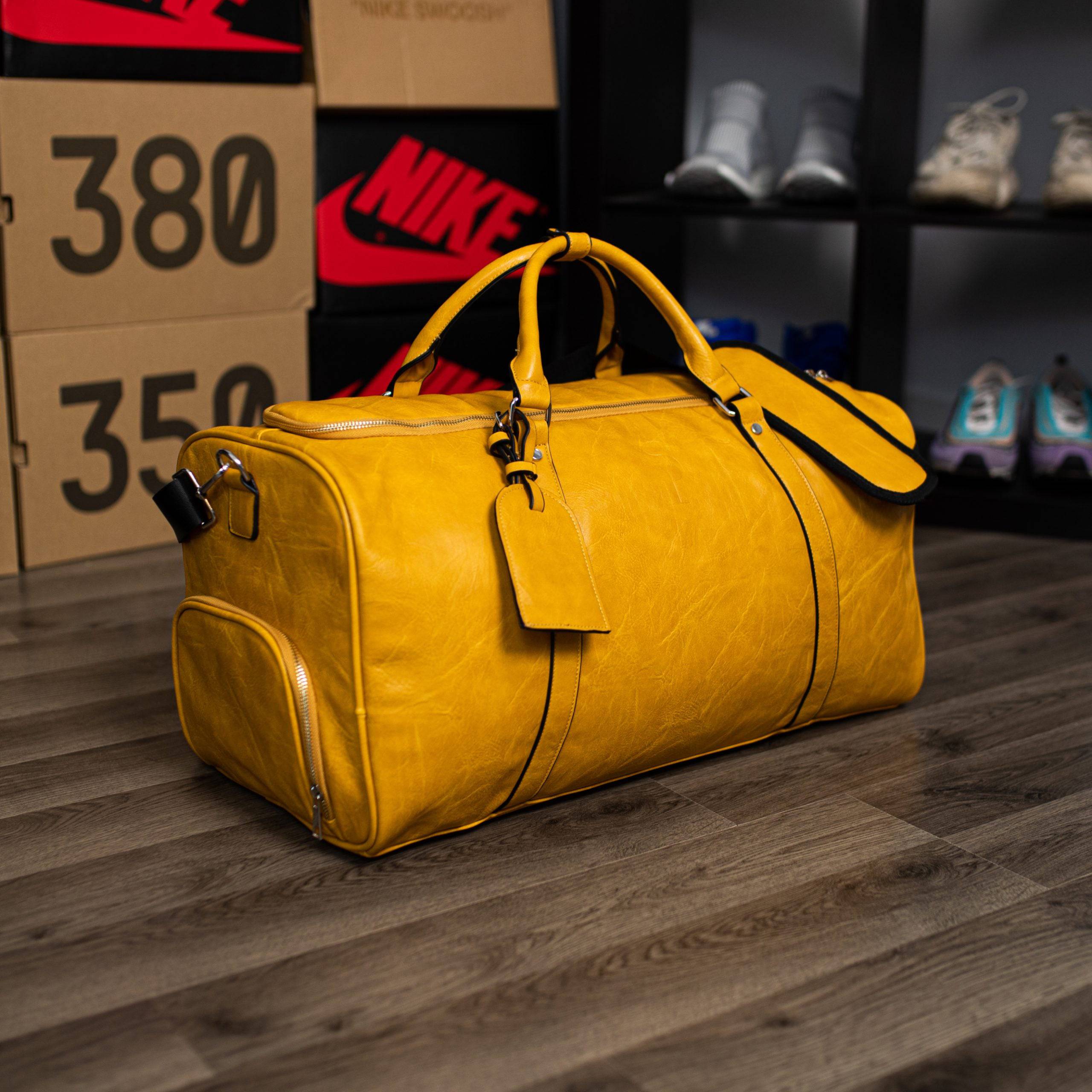 Premium Yellow Luciano Genuine Leather Duffle Bag for Men - Stylish Travel & Gym Carry-On - Perfect for Business Trips, Weekend Getaways & Workouts