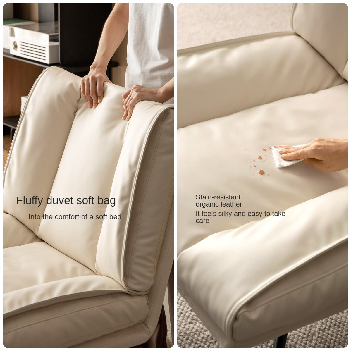 Organic Leather Soft Book Rotating Lift Chair Cream Style - Comfortable Recliner for Living Room, Bedroom & Office - Perfect for Reading, Relaxing & Napping