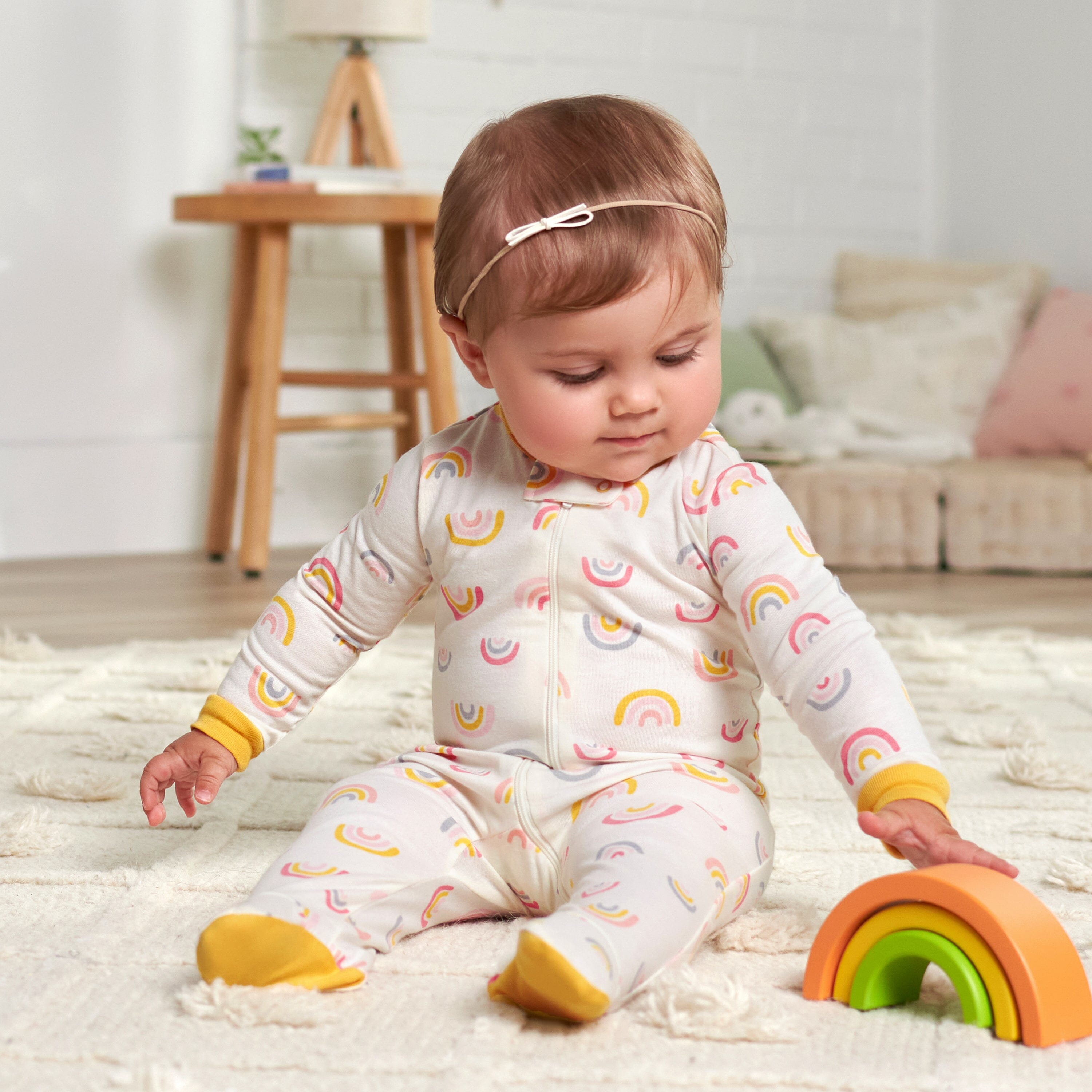 2 Pack Baby Girls Golden Floral Sleep 'N Plays - Soft Cotton Footed Pajamas for Newborn & Infant - Perfect for Nursery, Bedtime & Photo Shoots