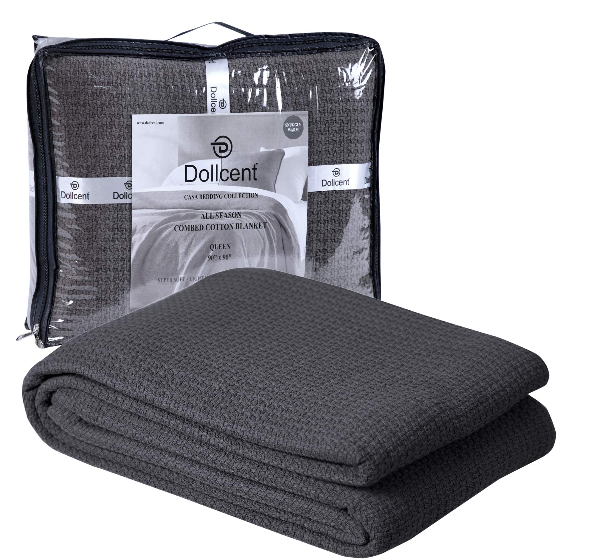 Premium 100% Cotton California King Size Blanket - Breathable & Lightweight Combed Cotton Bed Throw - All Season Grey Blanket (102