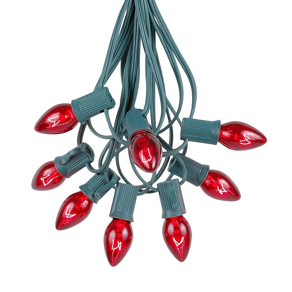 Twinkling C7 Red Christmas Lights Set - 25ft Green Wire Indoor/Outdoor Holiday String Lights for Tree, Patio & Home Decor