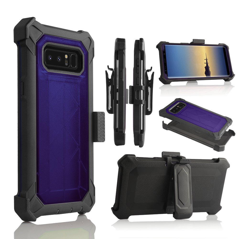 Samsung Galaxy Note 8 Case (6.3 Inch) - Shockproof Armor Phone Cover with Kickstand, Holster Clip & Crystal Clear Protection - Purple | Perfect for Work, Travel & Outdoor Activities