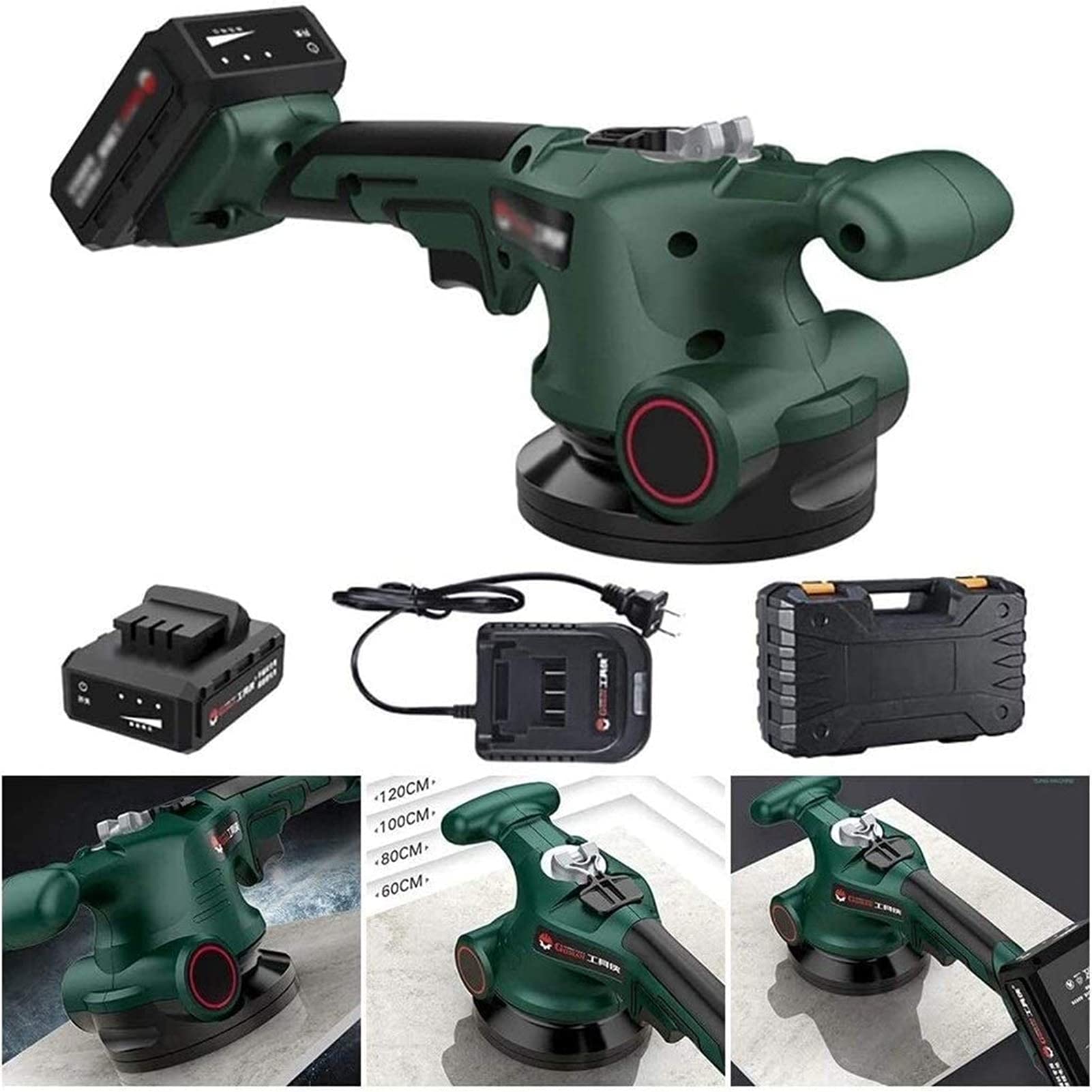 Fengflaw Electric Tile Machine - Automatic Vibration Leveling Tool with Portable Vacuum Suction Cup Lifter for Tile, Ceramic, Porcelain, Granite & Marble Installation - Includes Lithium Battery - Perfect for DIY Home Renovation & Professional Tile Laying Projects