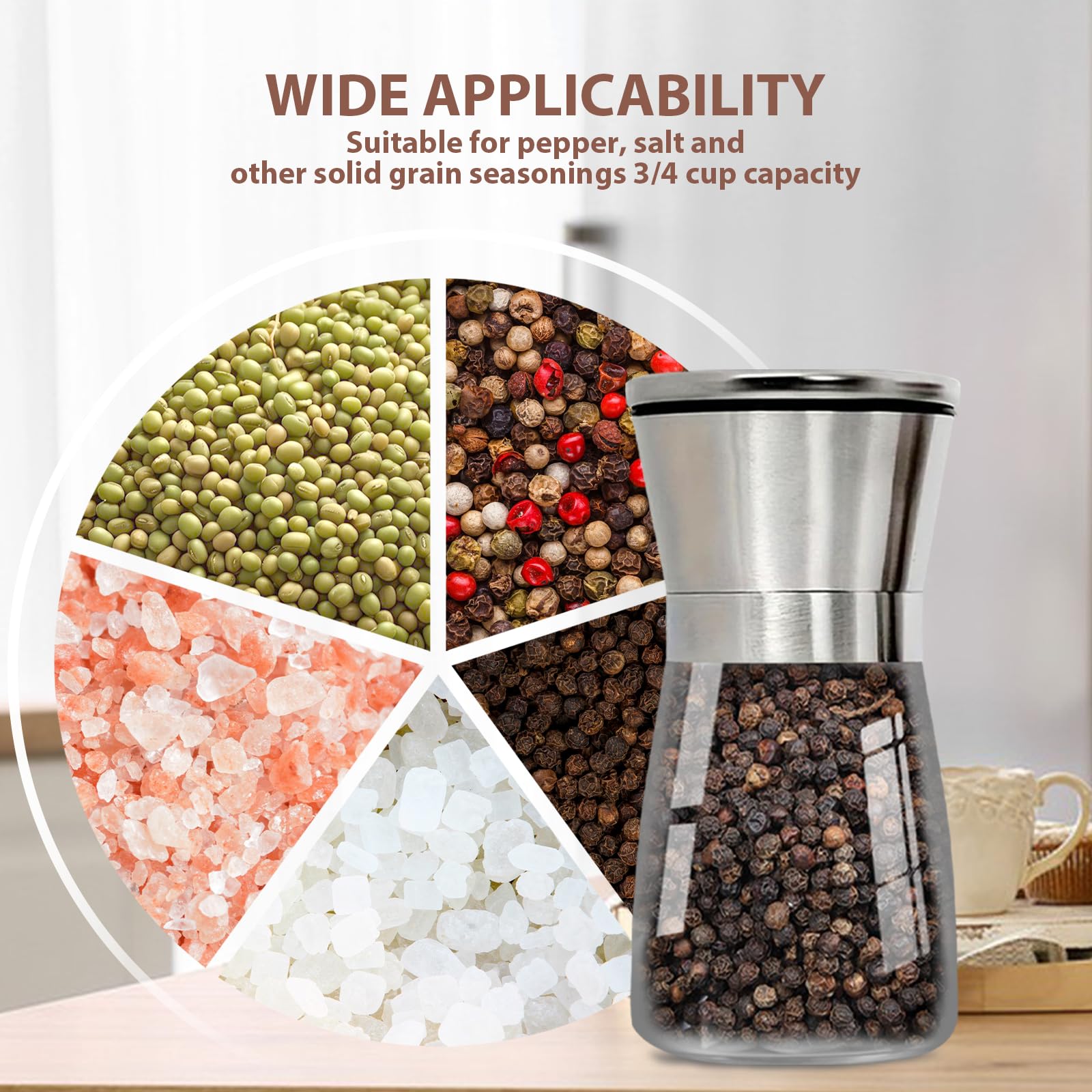 Premium Stainless Steel Salt and Pepper Grinder Set - Adjustable Coarseness, Refillable Manual Spice Mill for Kitchen, Dining Table & Outdoor BBQ | Perfect for Home, Restaurant & Camping Use