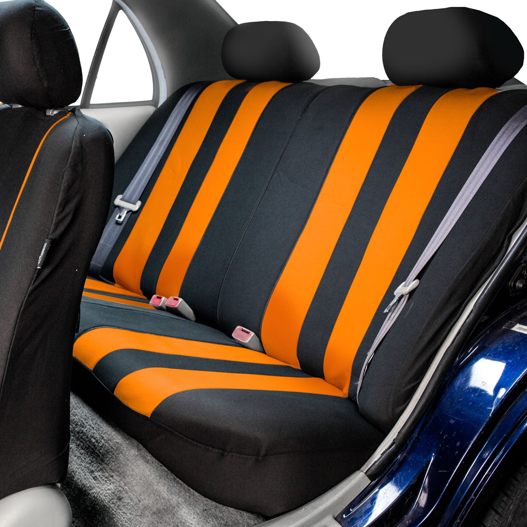 FH Group Universal Fit Car Seat Covers Full Set - Breathable Cloth Fabric, Airbag Compatible, Split Bench Design for SUV, Sedan, Van (Orange) | Perfect for Road Trips, Daily Commutes & Protecting Seats from Pets, Spills & Wear