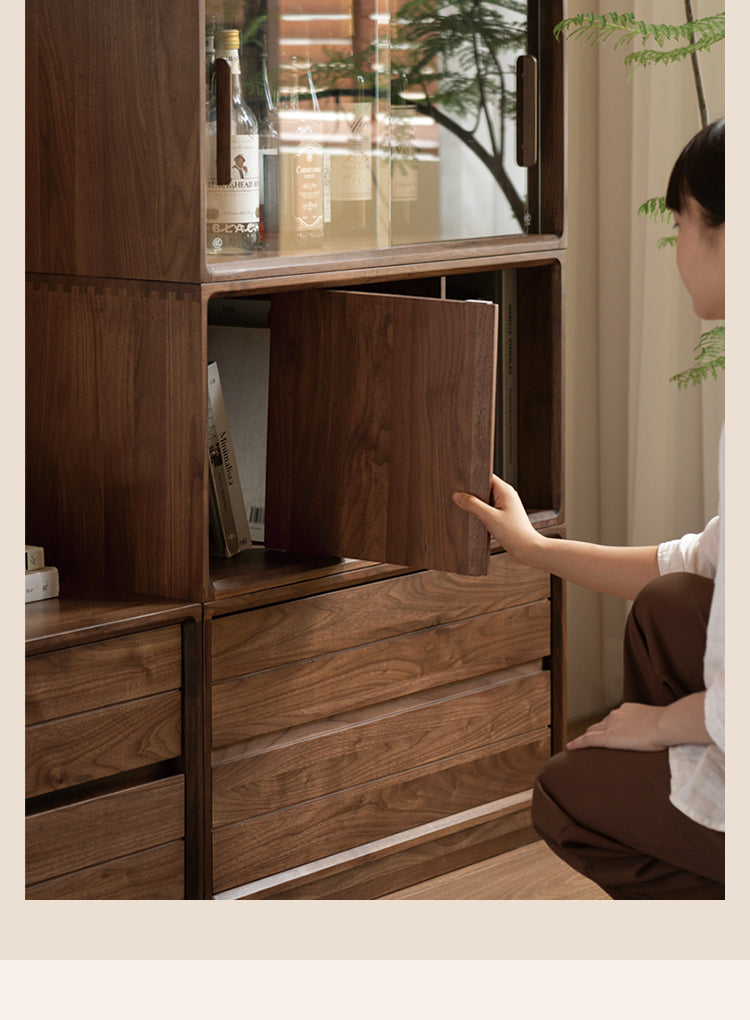 Premium Black Walnut Solid Wood Modular Bookcase - Customizable Storage Shelf for Home Office, Living Room & Library Organization