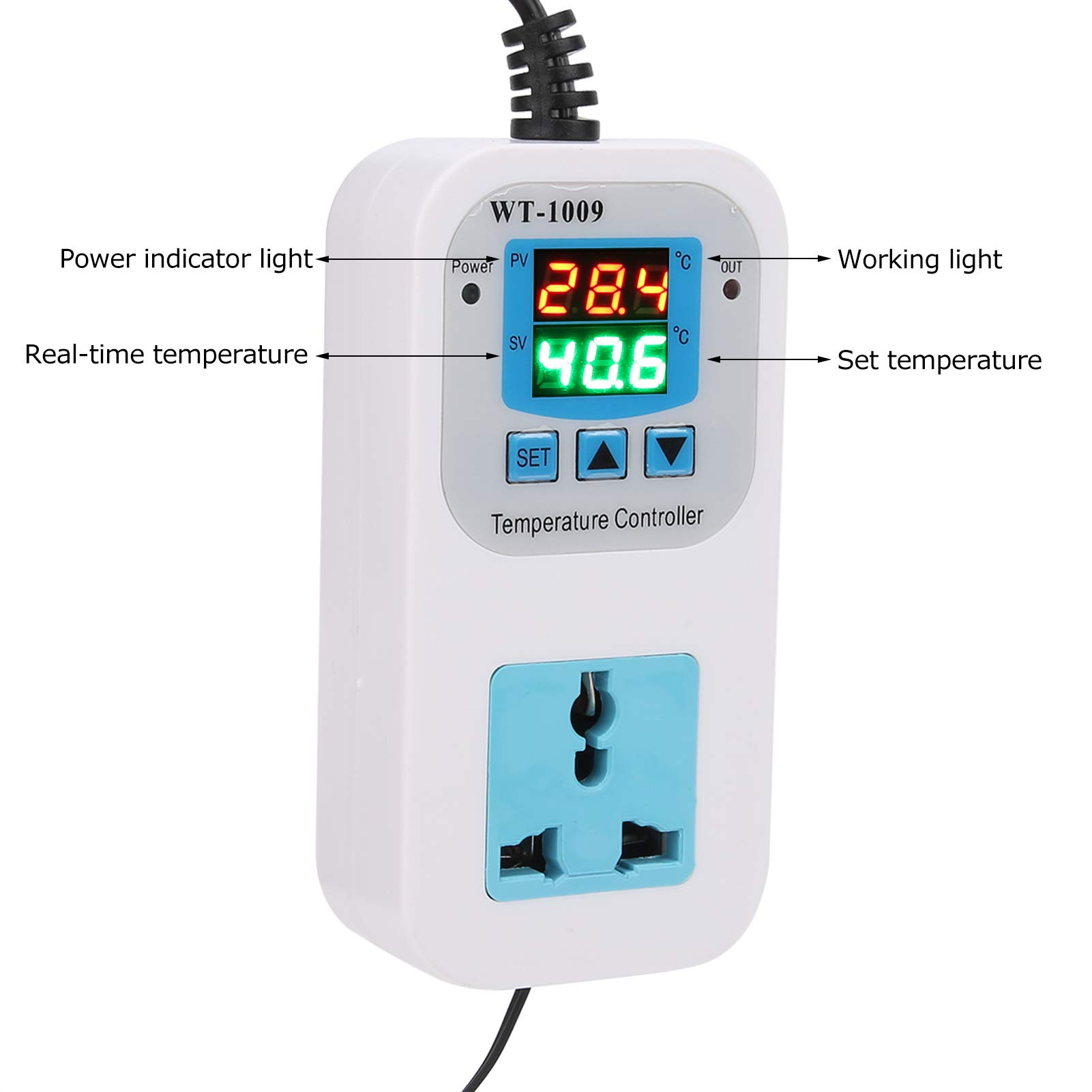 POCREATION WT-1009 Digital Temperature Controller - 2-Stage Outlet Thermostat with Heating/Cooling Modes for Homebrew Fermenter, Greenhouse, Terrarium (110V-220V, 1500W) | Perfect for Beer Brewing, Reptile Habitat & Plant Growth