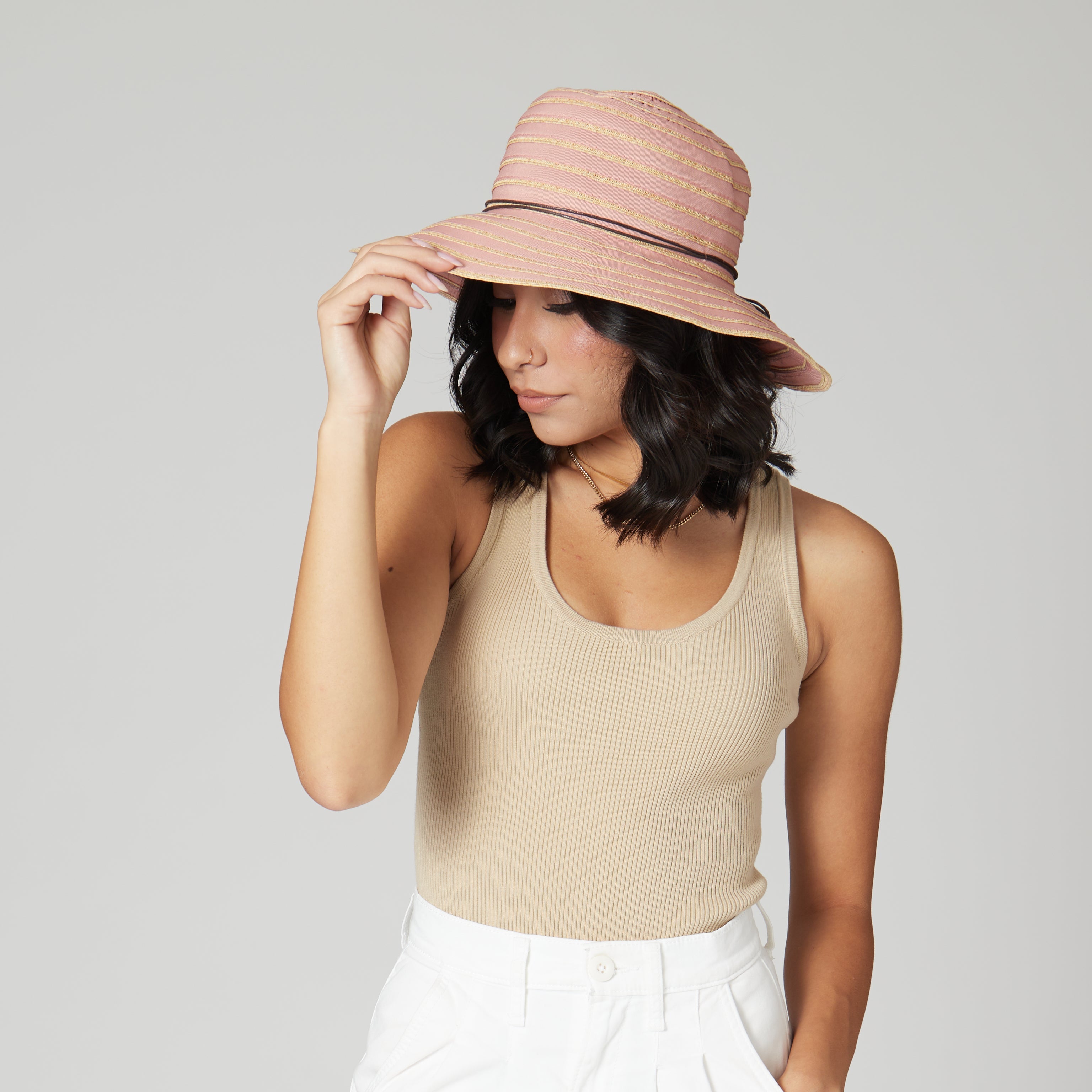 Women's Ribbon Paperbraid Stripe Sun Hat - Wide Brim Summer Beach Hat for Women, Perfect for Outdoor, Travel, and Vacation