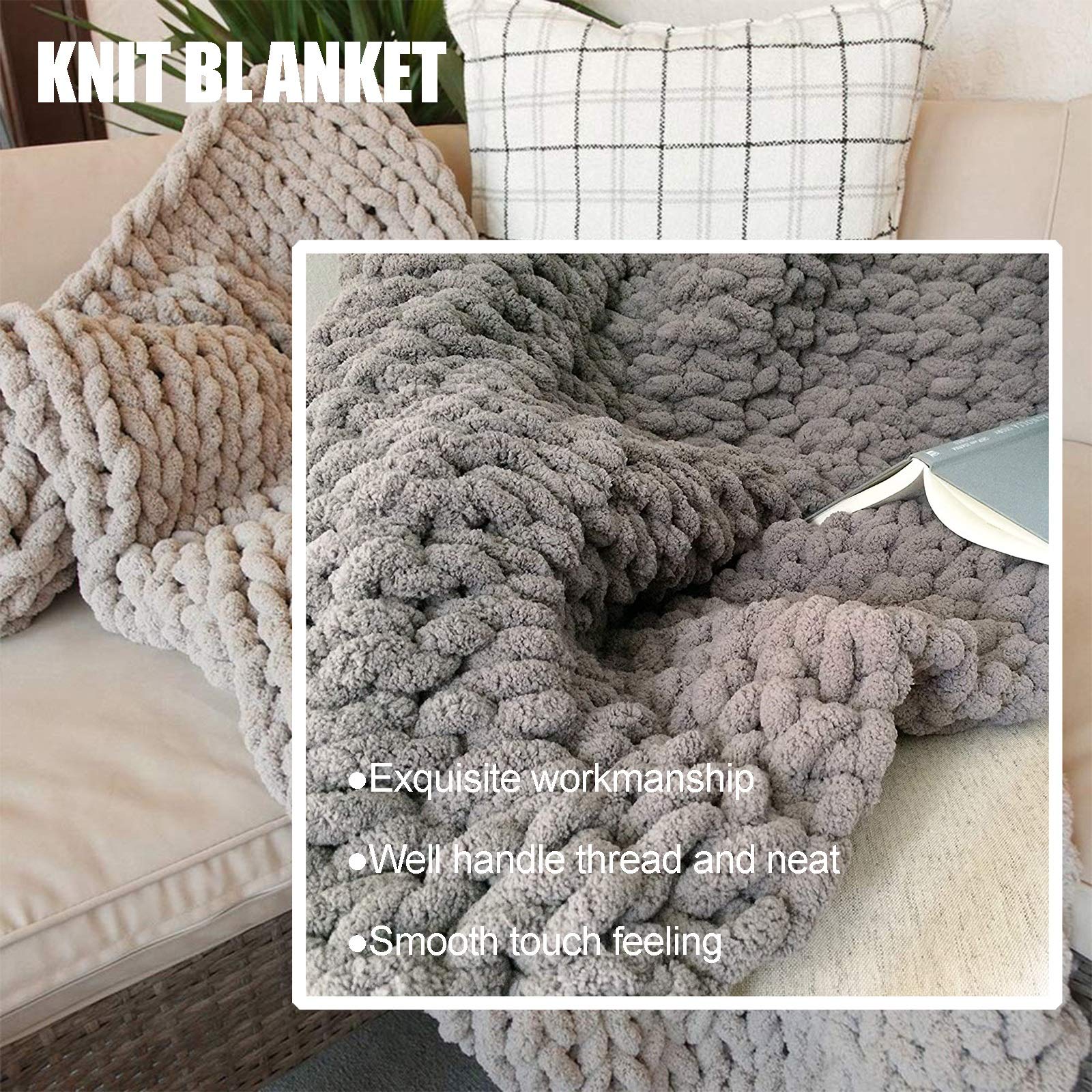 Chunky Knit Blanket - Super Soft Large Handmade Weighted Throw Blanket for Sofa, Bed & Home Decor - Cozy Giant Yarn Blanket in Gray - Perfect for Living Room, Bedroom & Gifts