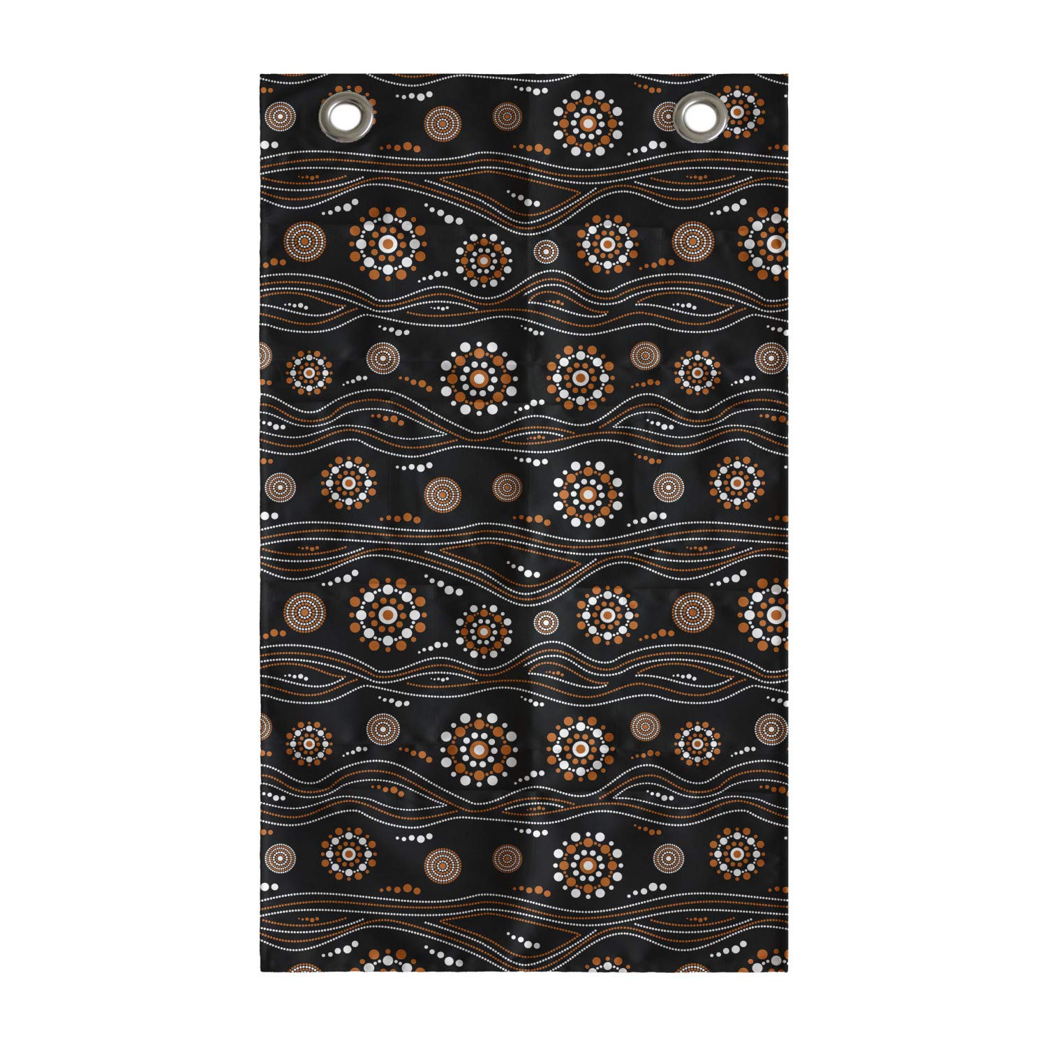 Ambesonne Aboriginal Hanging Pocket Organizer - Abstract Round Motif with Dots & Waves Design, Dark Backdrop Printed Polyester Storage Bag with Multiple Pockets, 21 x 31 Inches, Charcoal Grey & Orange - Perfect for Bedroom Closet, Bathroom, Nursery or Dorm Organization