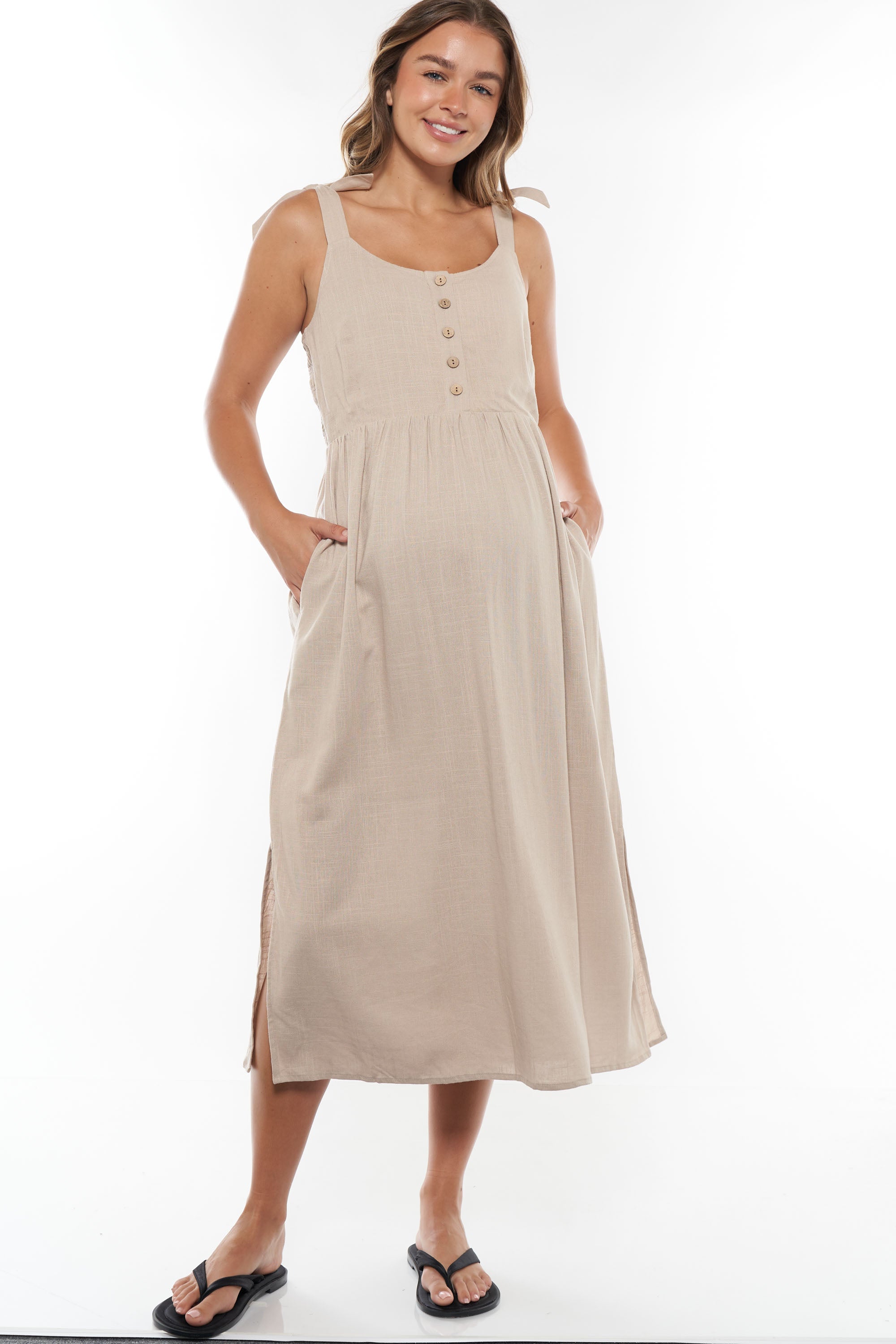 Breeze Along Midi Dress - Flowy Natural Cotton Summer Dress for Women | Beach Vacation, Brunch & Casual Outings