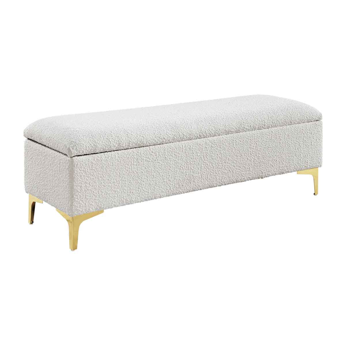 Georgia Boucle Storage Bench - Upholstered Ottoman with Removable Cushion for Entryway, Bedroom & Living Room - Stylish & Functional Home Decor