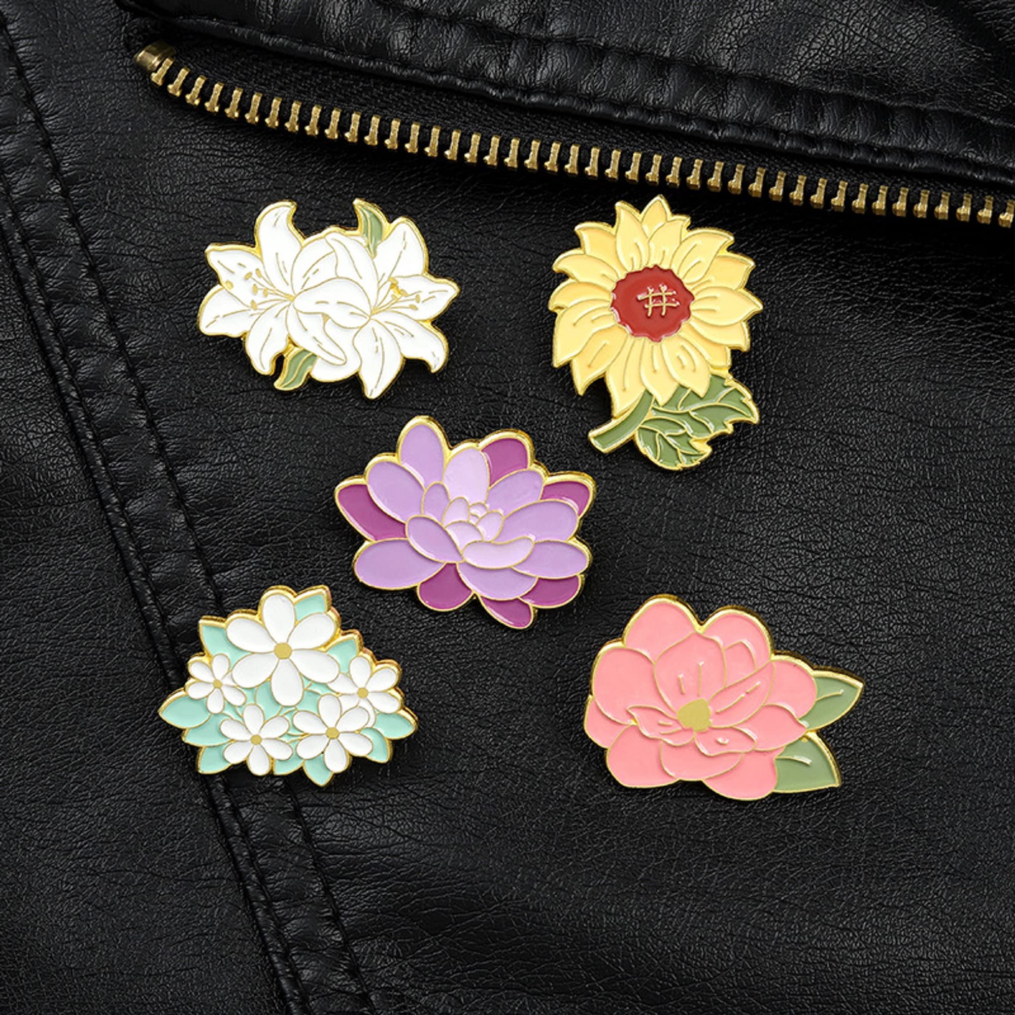 5Pcs Floral Enamel Brooch Pins - Sunflower Lapel Pins for Women, Girls, Kids - Cute Cartoon Flower Badges for Backpacks, Hats, Bags - Perfect Gift for Birthday, Party, School Accessories (Ideal for DIY Crafts, Fashion Outfits, and Gift Giving)