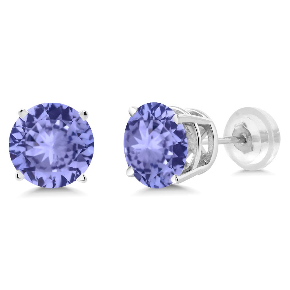 14K White Gold Round 5MM Gemstone Birthstone Stud Earrings for Women & Men | Personalized Zodiac Jewelry Gift for Birthday, Anniversary & Special Occasions