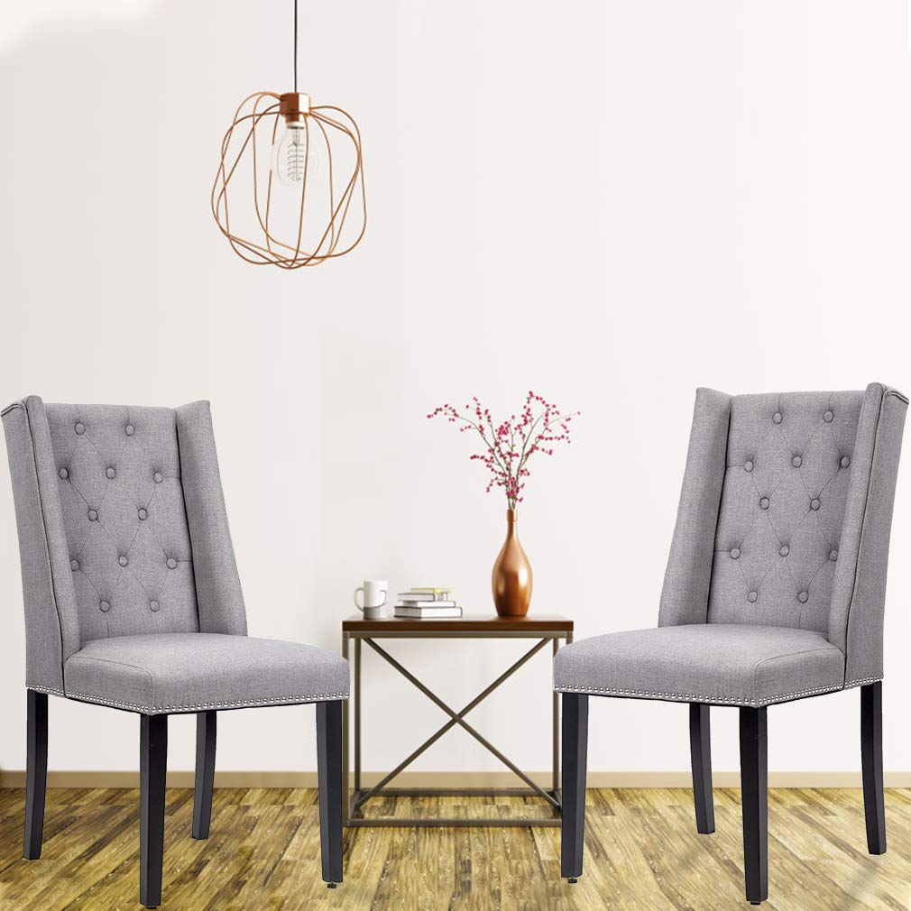 Modern FDW Dining Chairs Set of 2 - Mid Century Upholstered Parsons Kitchen Chairs for Restaurant & Home, Grey - Perfect for Dining Room, Living Room & Small Spaces