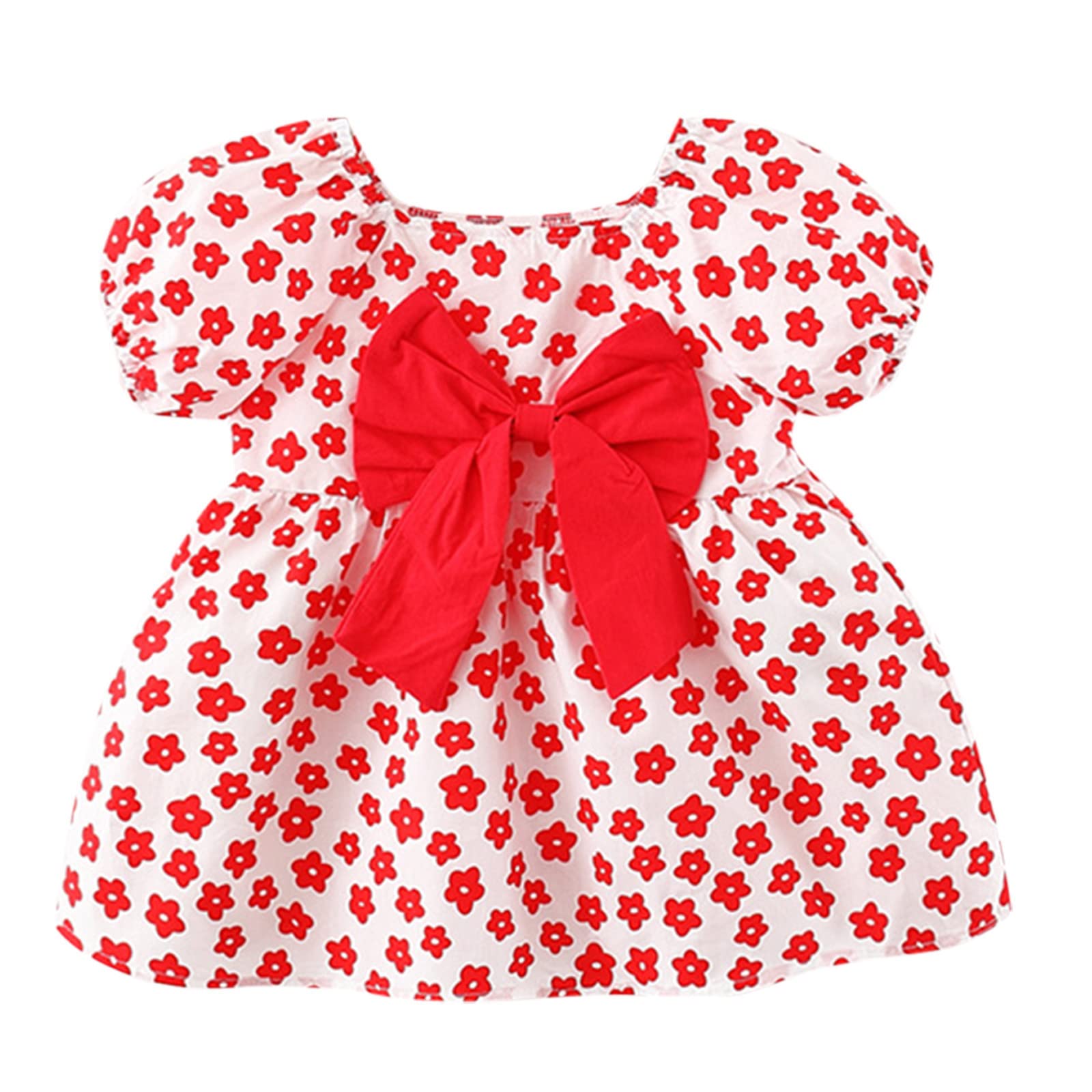 Egmy Toddler Girls Floral Print Princess Dress - Ruched Bow Summer Casual Dress for Kids Size 14-16 | Perfect for Birthday Parties, Photo Shoots & Special Occasions