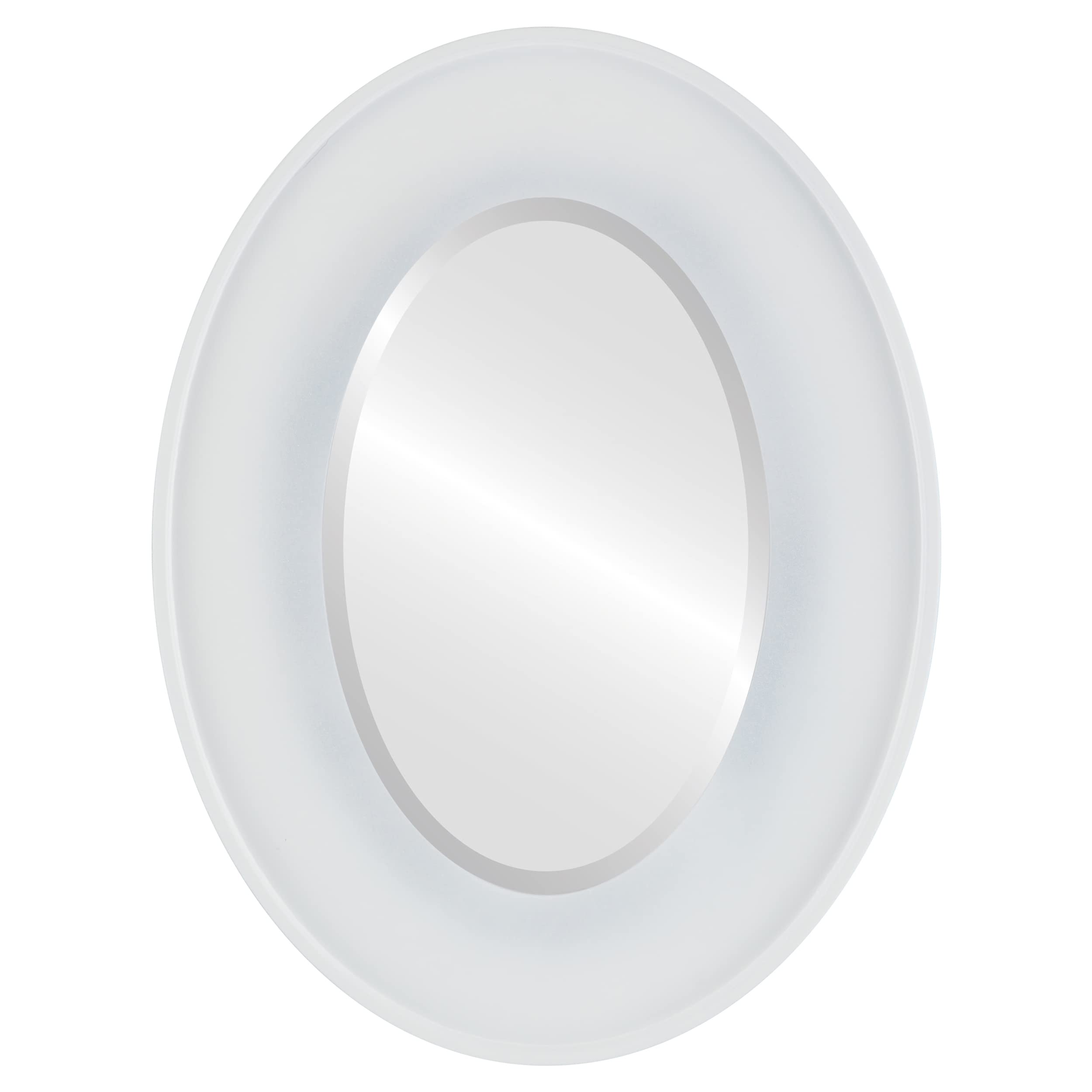 Oval Wooden Beveled Wall Mirror - Linen White 24.6x36.6 Inches - Elegant Home Decor for Bathroom, Vanity, Bedroom, Living Room & Hallway - Singapore Style Mirror - Perfect for Makeup, Dressing & Interior Design