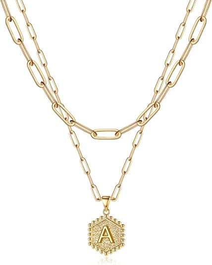 SUPUR NEWLING 14K Gold Plated Layered Initial Necklace for Women - Adjustable Paperclip Letter Pendant with Dainty Chain, Elegant Gold Choker Necklace for Girls, Perfect Jewelry Gift for Birthday, Anniversary & Valentine's Day