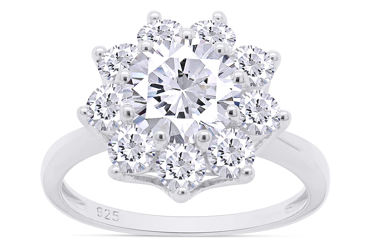 1.20ct Round Cut Lab Created Moissanite Engagement Ring for Women - 7mm G-H Color Halo Cluster in 14k Gold Over Sterling Silver - Perfect Anniversary, Wedding & Valentine's Day Gift for Her