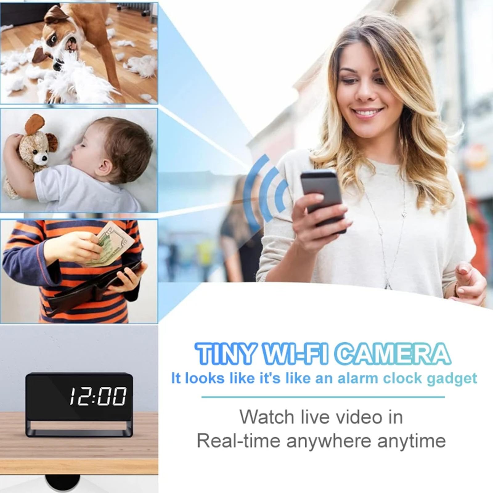 FKINGLRK Mini Clock Camera with Night Vision - Full HD 1080P WiFi Hidden Spy Camera, Motion Detection & Auto Loop Recording - Remote Monitoring via App - Perfect for Home Security, Office Surveillance & Baby Monitoring
