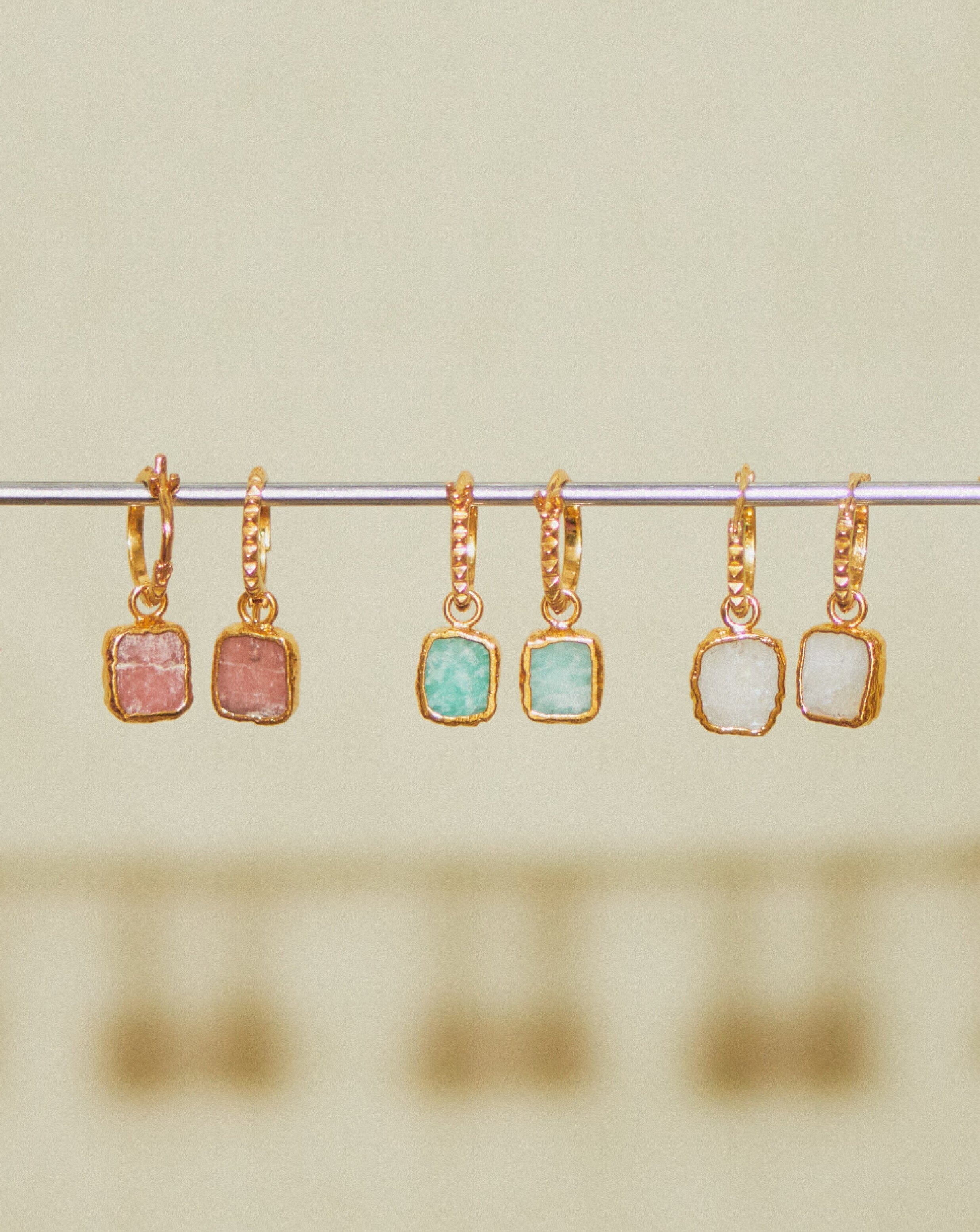Mini Pyramid Charm Hoop Earrings - 18k Gold Vermeil & Amazonite Gemstone | Dainty Boho Jewelry for Women | Perfect for Everyday Wear, Parties & Gifts