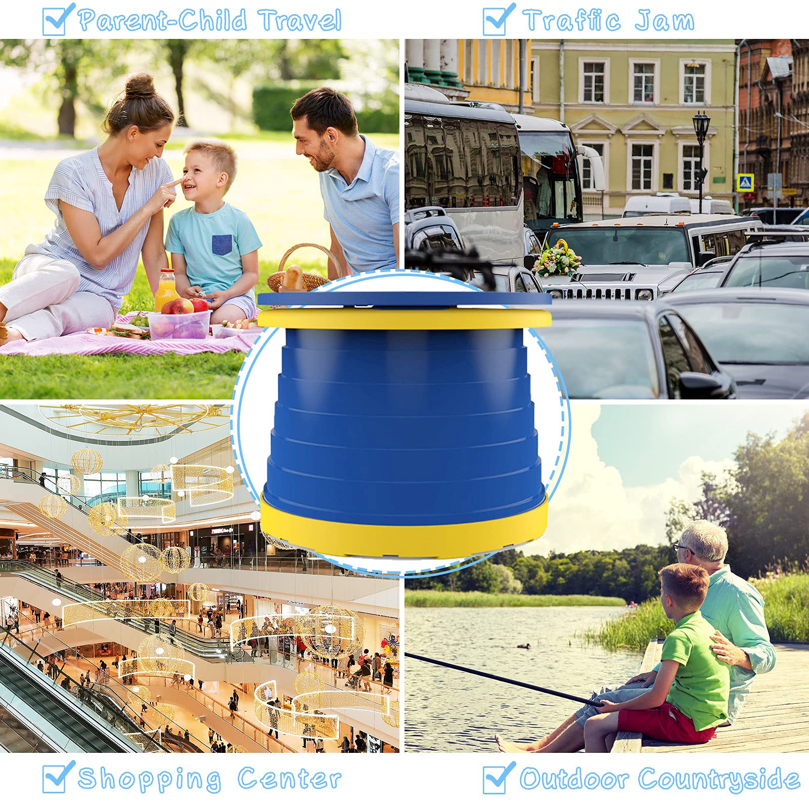 Foldable Portable Potty Seat for Toddlers - Kids Travel Training Toilet Chair with Storage Bag | Indoor & Outdoor Use for Home, Camping, Travel & Emergency Situations (Blue)