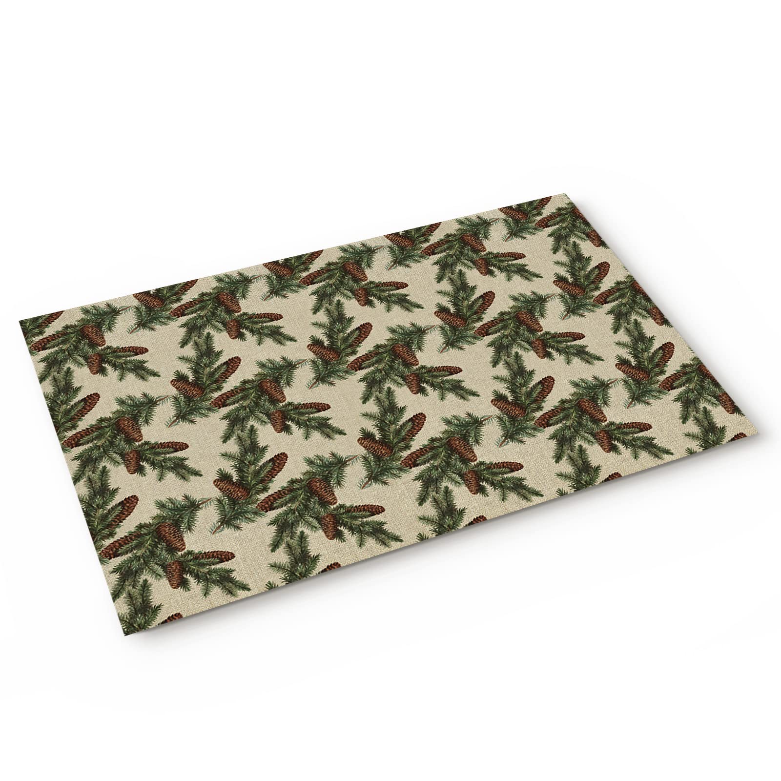 Christmas Doormat with Pine Cones & Holly Leaf Design - 16x24 Inch Non-Slip Indoor/Outdoor Entryway Rug for Front Door, Bathroom & Bathtub - Festive Holiday Floor Mat for Home Decor & Seasonal Welcome