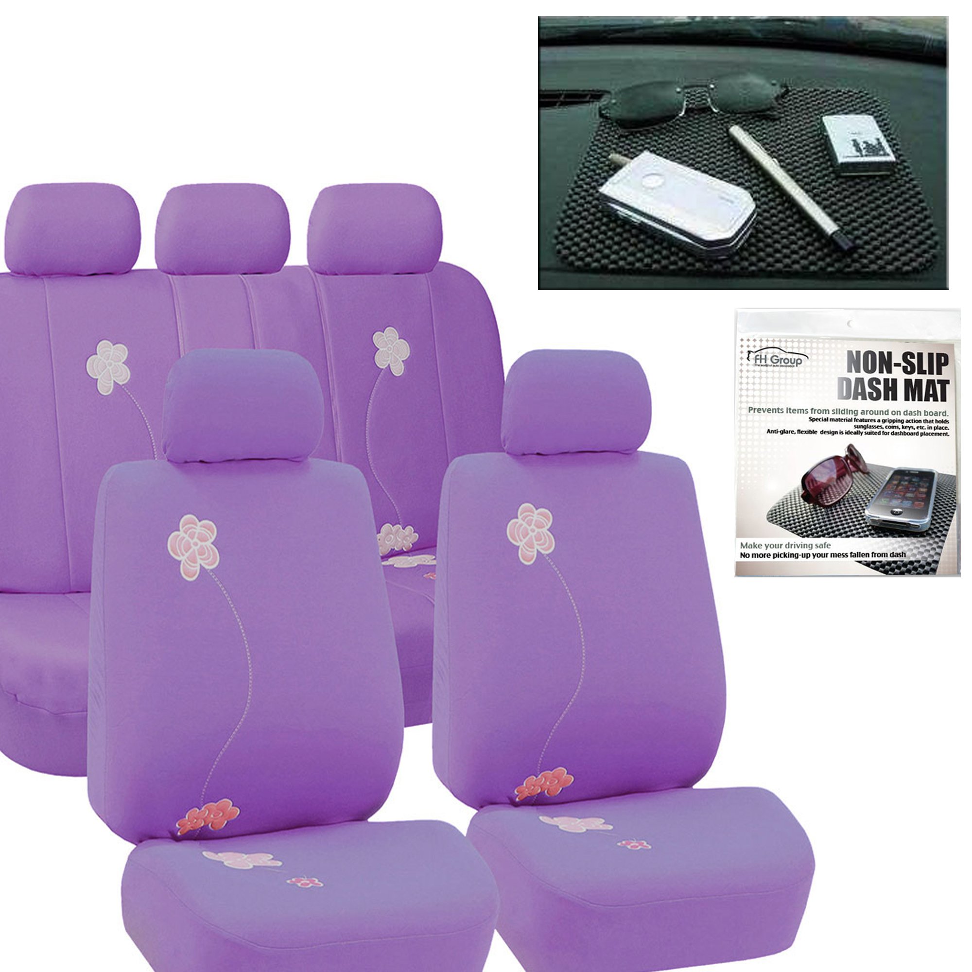Premium Floral Car Seat Covers Full Set - Purple & Black Universal Fit for Cars, Trucks & SUVs | Airbag Compatible Split Rear Design | Durable Interior Accessories for Daily Commute, Road Trips & Family Protection