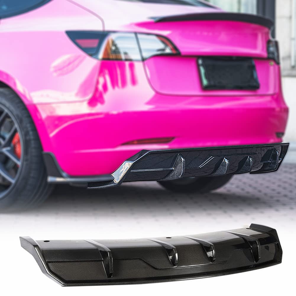 Premium Real Carbon Fiber Rear Diffuser for Tesla Model 3 (2017-2023) - Bumper Cover, Lower Lip Spoiler & Valance Protector - High-Performance Body Kit - Enhance Style & Aerodynamics for Street & Track Racing