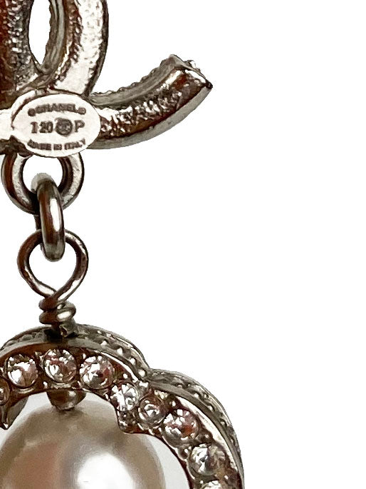 Chanel CC Crystal Flower Framed Pearl Earrings - Luxury Fashion Jewelry for Women, Elegant Pearl Dangle Earrings with Crystal Accents | Perfect for Weddings, Parties & Special Occasions