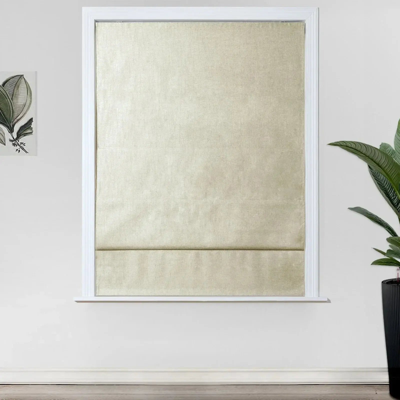 Birkin Velvet Roman Shade - Cordless Window Treatment with Wooden Headrail for Living Room & Bedroom Blackout