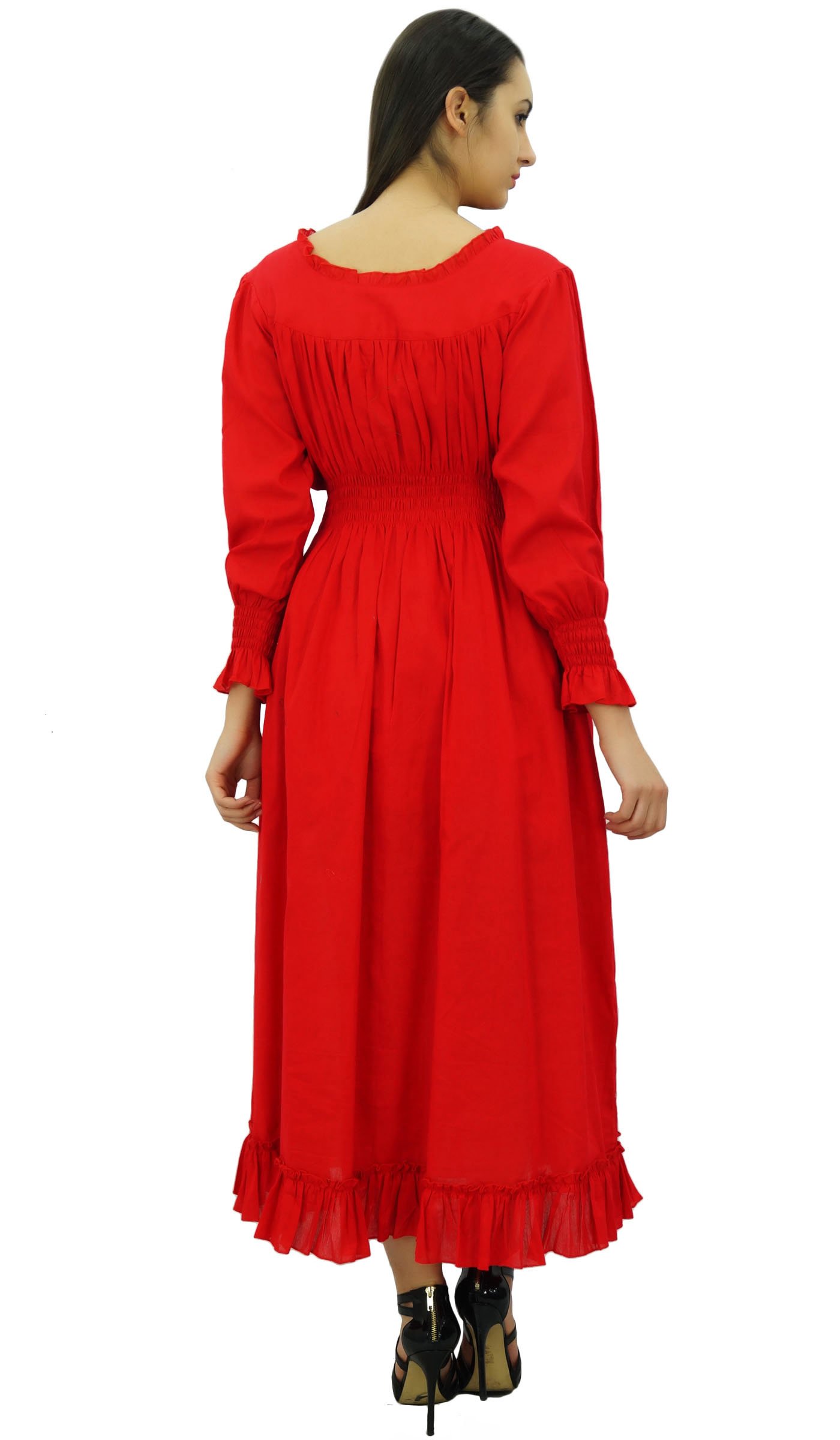 Bimba Women's Cotton Smocked Waist Long Casual Maxi Dress - Flowy Summer Beach Dress for Vacation, Date Night & Outdoor Parties