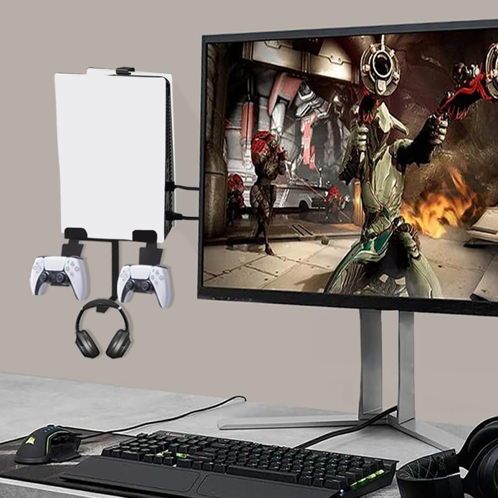 Metal PS5 Wall Mount Bracket - Secure TV Wall Holder Kit for PlayStation 5 Disc & Digital Edition (Not Compatible with PS5 Slim) - Black | Space-Saving Gaming Setup for Living Room & Bedroom