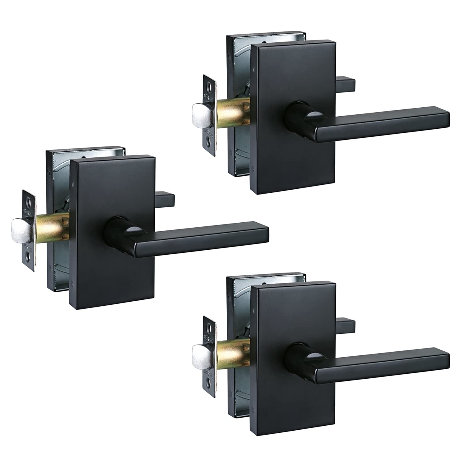 HISAFE Heavy Duty Door Lever - Left/Right Handed - Matt Black - 3 Pack for Hall & Closet Doors