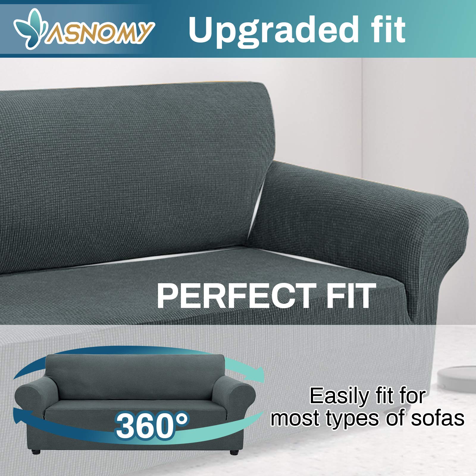 Stretch Sofa Slipcover for 3-Cushion Couch - Pet Proof Jacquard Fabric Furniture Protector - Spandex Checkered Design (Large, Gray) - Perfect for Living Room, Sectional Sofas & Pet Owners