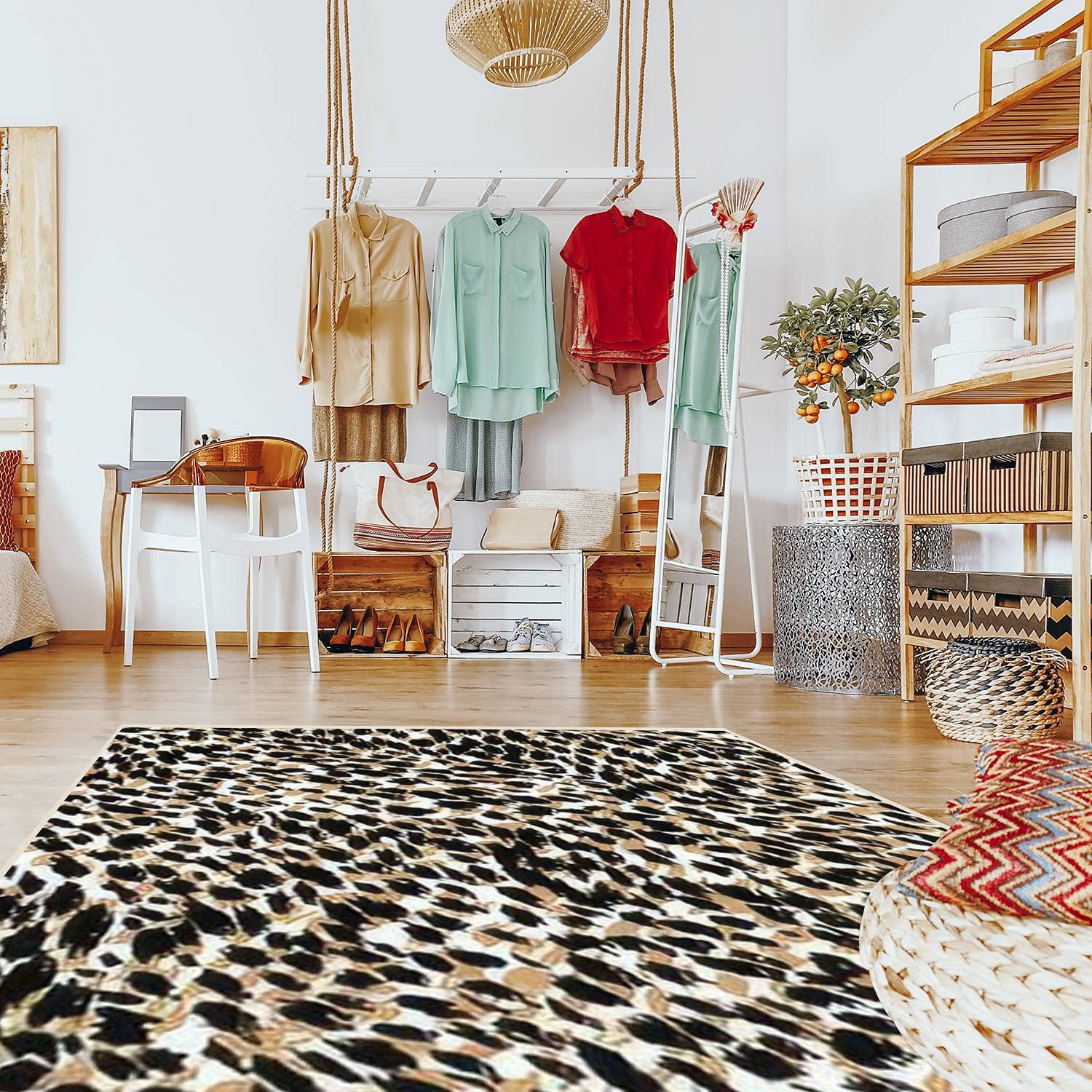 Modern Abstract Area Rugs - Leopard Print Stain Resistant Carpet Mat for Living Room, Bedroom, Kitchen & Bathroom | Soft Rectangular Home Decor for Cozy Spaces & Pet-Friendly Homes
