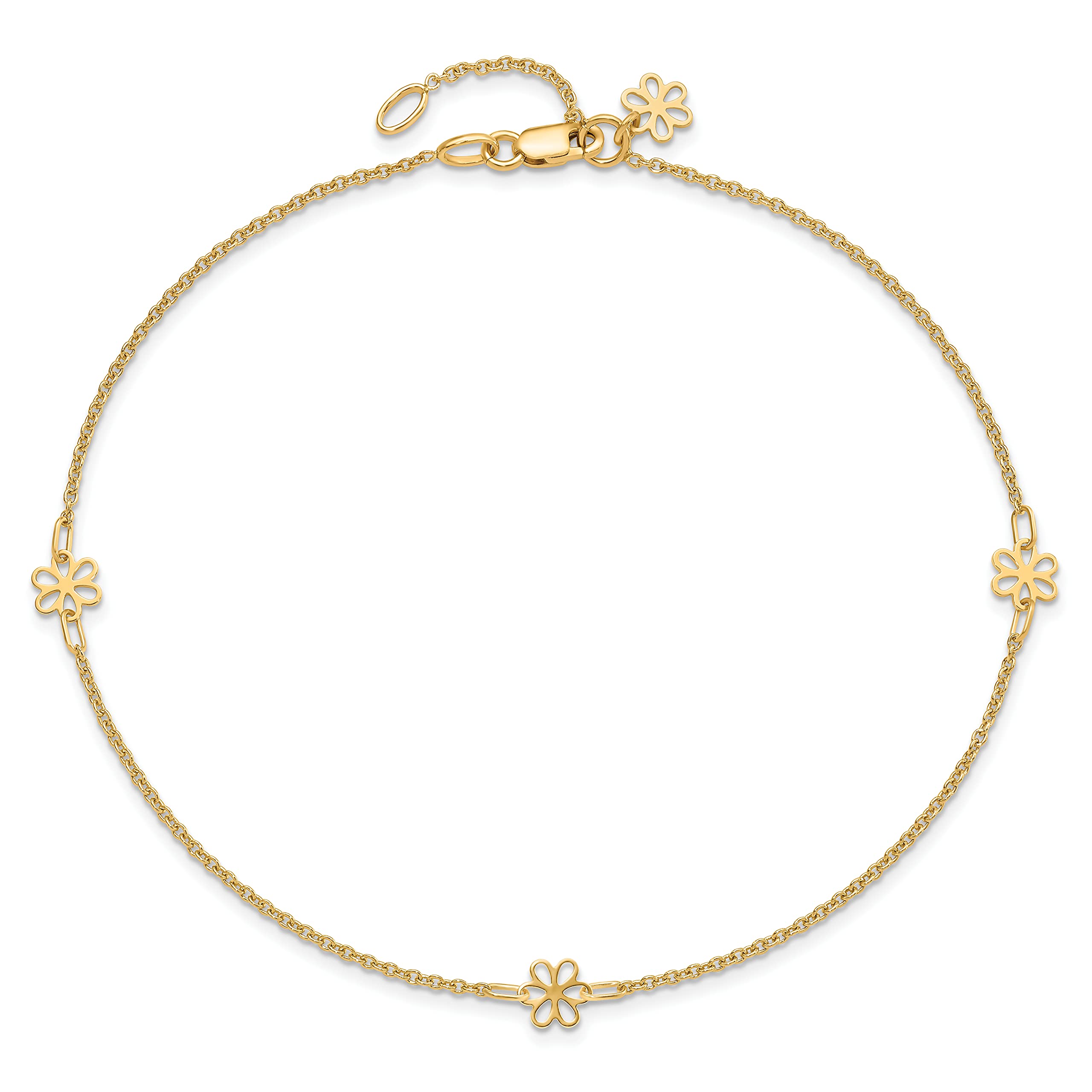 14K Solid Yellow Gold Flower Anklet - 10 Inch Adjustable Summer Beach Ankle Bracelet for Women | Perfect for Vacations, Weddings & Boho Style Outfits