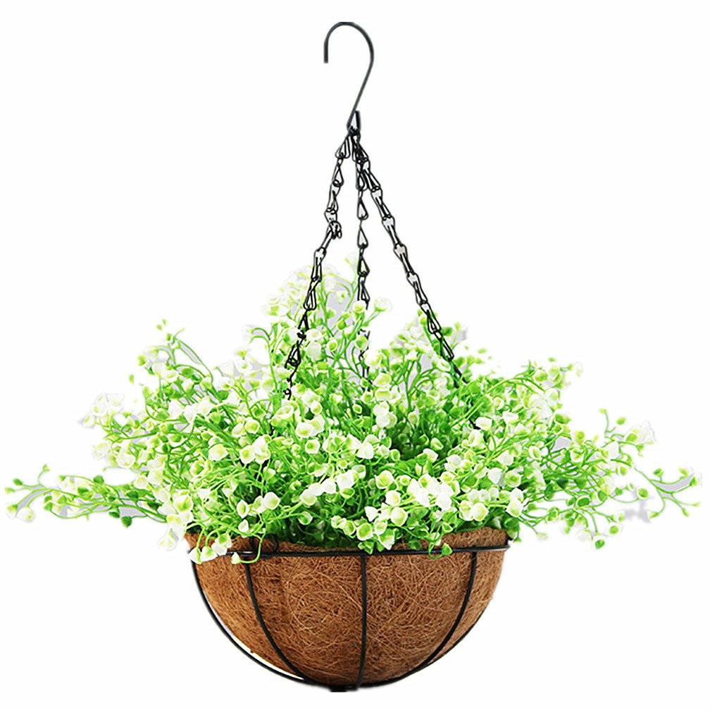 Premium Artificial Hanging Basket Plant - Large Green & White Fake Outdoor Hanging Plant for Patio, Balcony, and Garden Decor - Mynse Nice