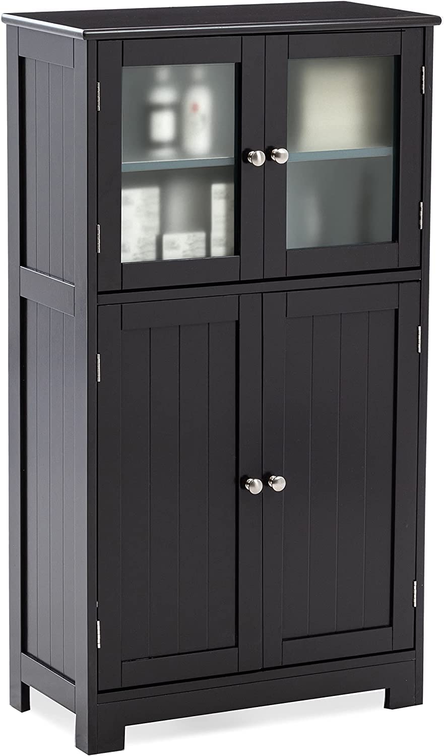 AUXSOUL Freestanding Bathroom Cabinet with Glass Doors - Adjustable Shelf Wood Storage Organizer for Bathroom, Living Room, Hallway (Brown) - Perfect for Organizing Toiletries, Towels & Home Decor