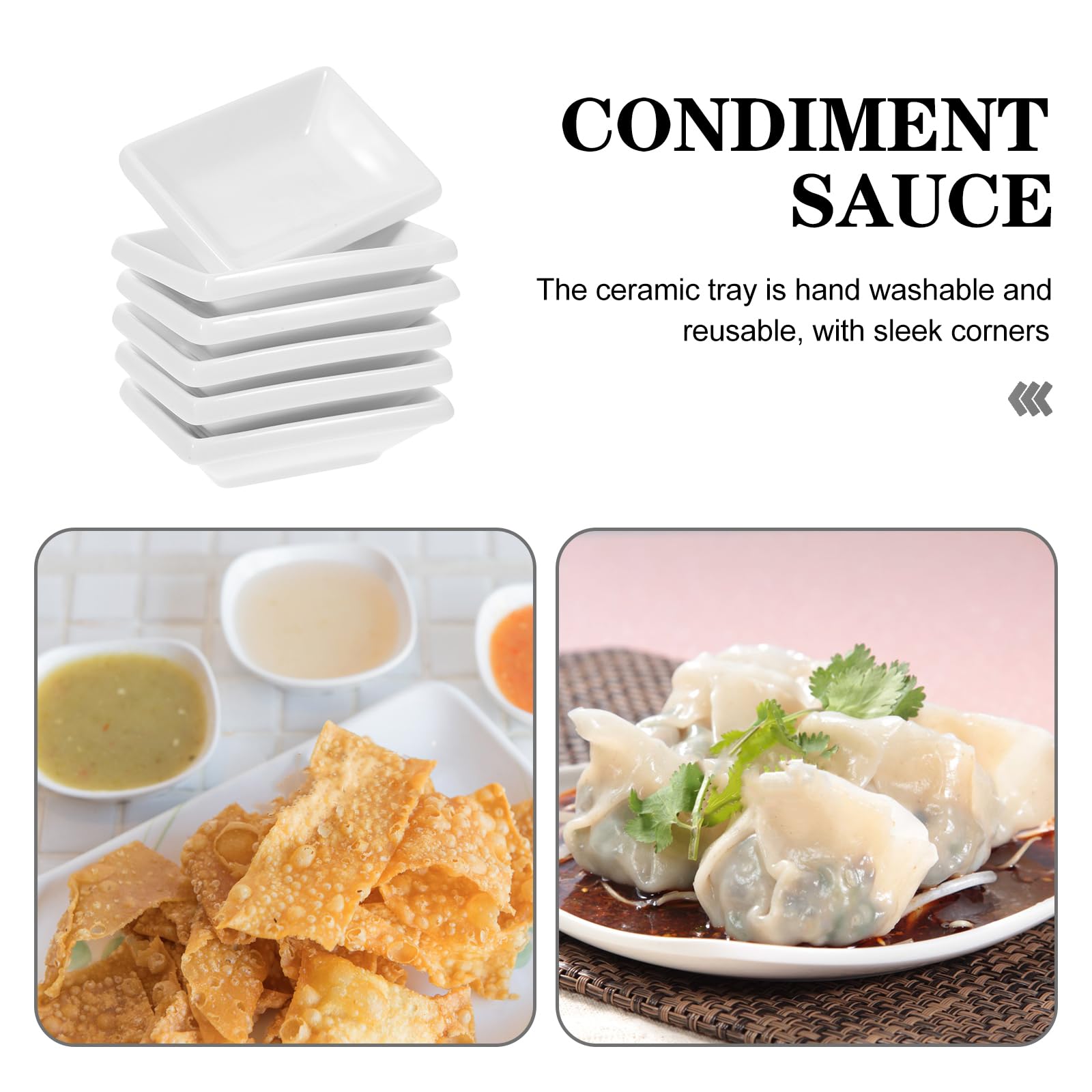6-Piece Ceramic Soy Sauce Dishes Set - Small Rectangle Appetizer Plates & Dipping Bowls for Sushi, Dumplings, and Asian Cuisine - Perfect for Home Kitchen, Restaurants, and Party Serving