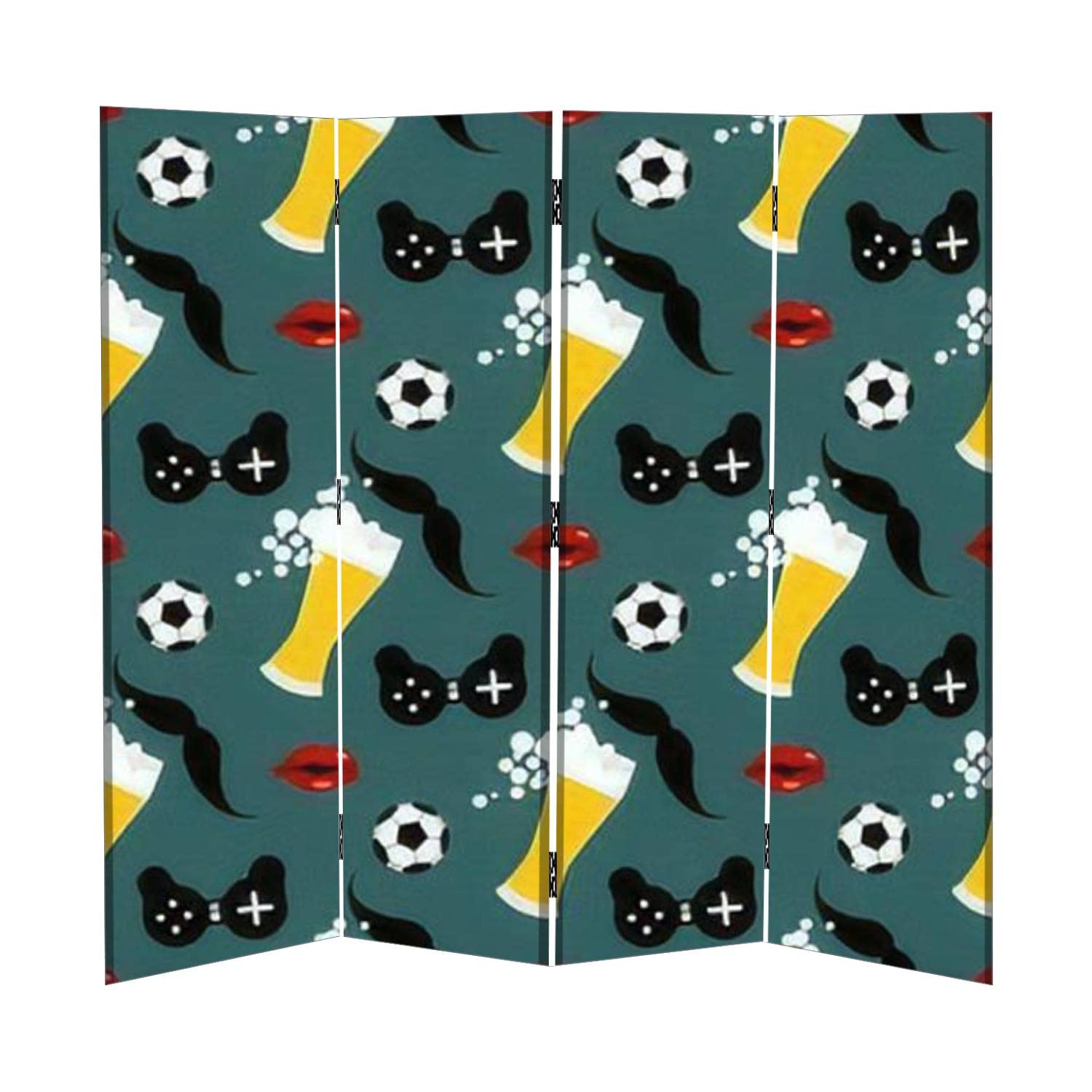 4-Panel Canvas Room Divider Screen with Beer & Male Iconic Elements - Foldable Privacy Partition for Home Office, Bedroom & Events - Perfect for Father's Day Gifts & Temporary Wall Dividers