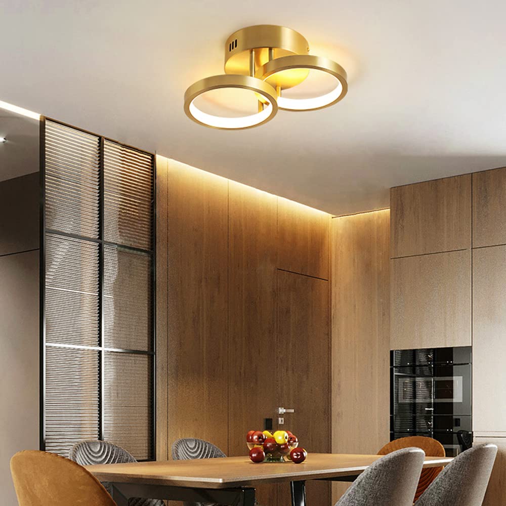Modern Brass LED Flush Mount Ceiling Light - Creative Hanging Lamp for Bedroom, Bathroom & Entryway - Minimalist Close-to-Ceiling Fixture for Home Decor & Lighting Solutions