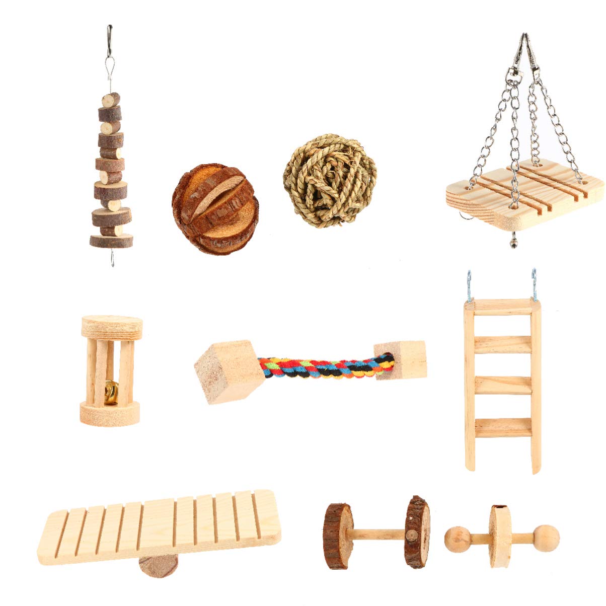 Balacoo 10pcs Natural Wooden Pet Chew Toys for Dogs & Cats - Safe Teeth Grinding Toys for Puppies, Kittens, Small Animals - Durable Bite-Resistant Playthings for Teething, Anxiety Relief & Dental Health - Perfect for Indoor Play, Crate Training & Boredom Busting