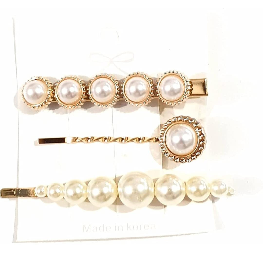 Elegant Pearl & Rhinestone Hair Clips for Women - Korean Style Hair Barrettes Set of 3 - Perfect for Weddings, Parties & Daily Hair Accessories - Fashionable Gift for Women & Girls (CLIP-3)