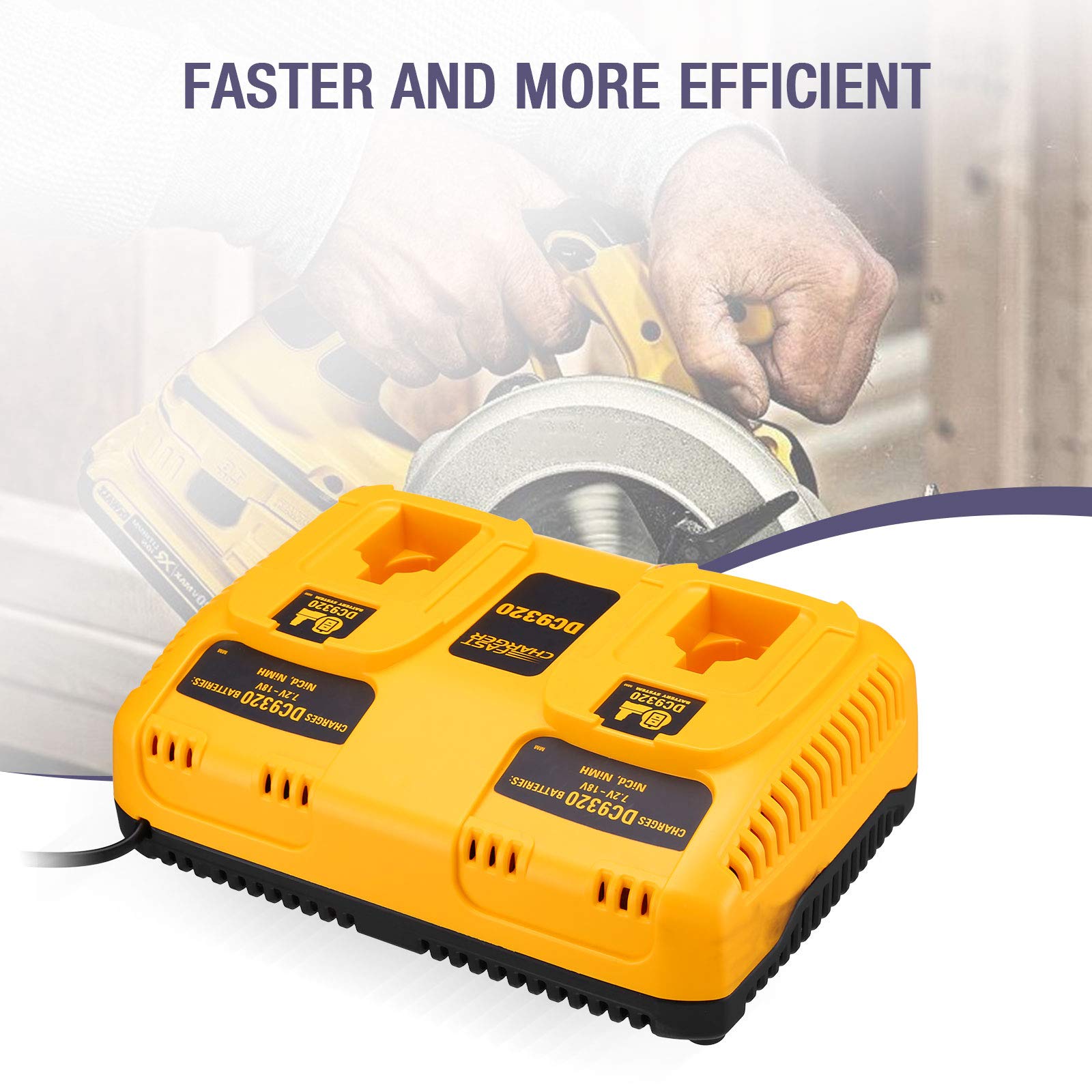 7.2V-18V Dual Port Fast Battery Charger for Dewalt DC9098 DC9099 DW9099 - Replacement for 18V 14.4V 12V 9.6V NiCd/NiMH Pod Style Batteries - Power Tools Charging Station for Drills, Saws & Cordless Tools