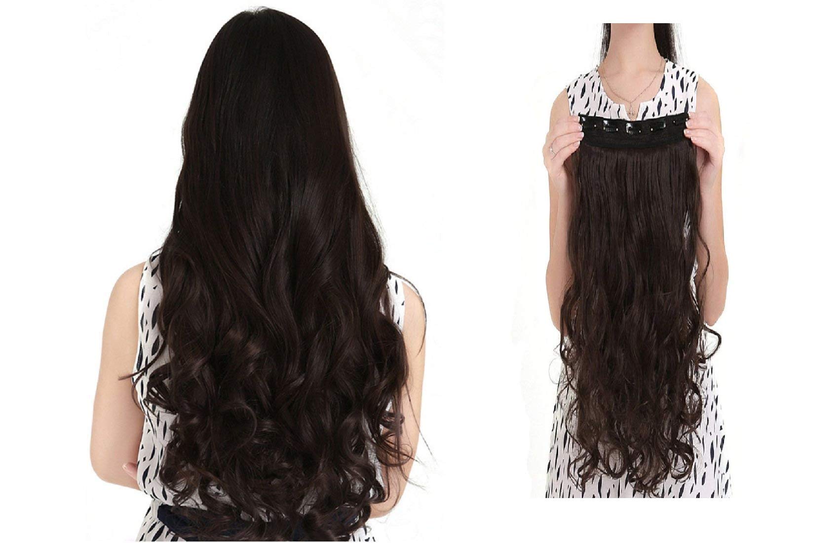 Ekan 5 Clip Natural Brown Curly Hair Extensions 24 Inches - 80g Human Hair Weft with Free Chinese Base for Volume & Length | Perfect for Daily Wear, Parties & Special Occasions