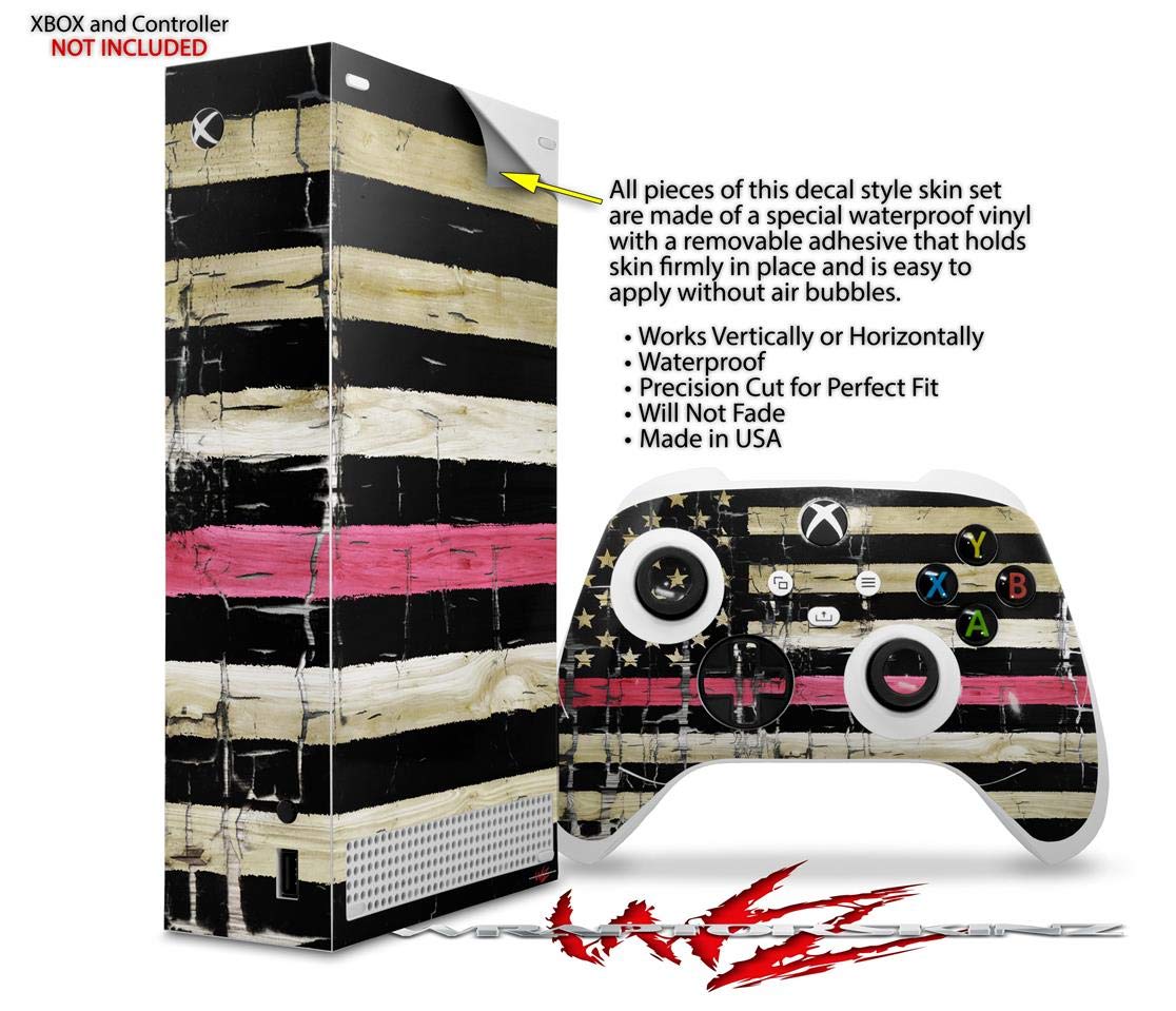 XBOX Series S Console & Controller Vinyl Wrap - WraptorSkinz Skin Decal in Faded Cracked Pink Line USA Flag Design | Protective Custom Cover for Gaming Setup | Perfect for Gamers & Collectors (Console Not Included)